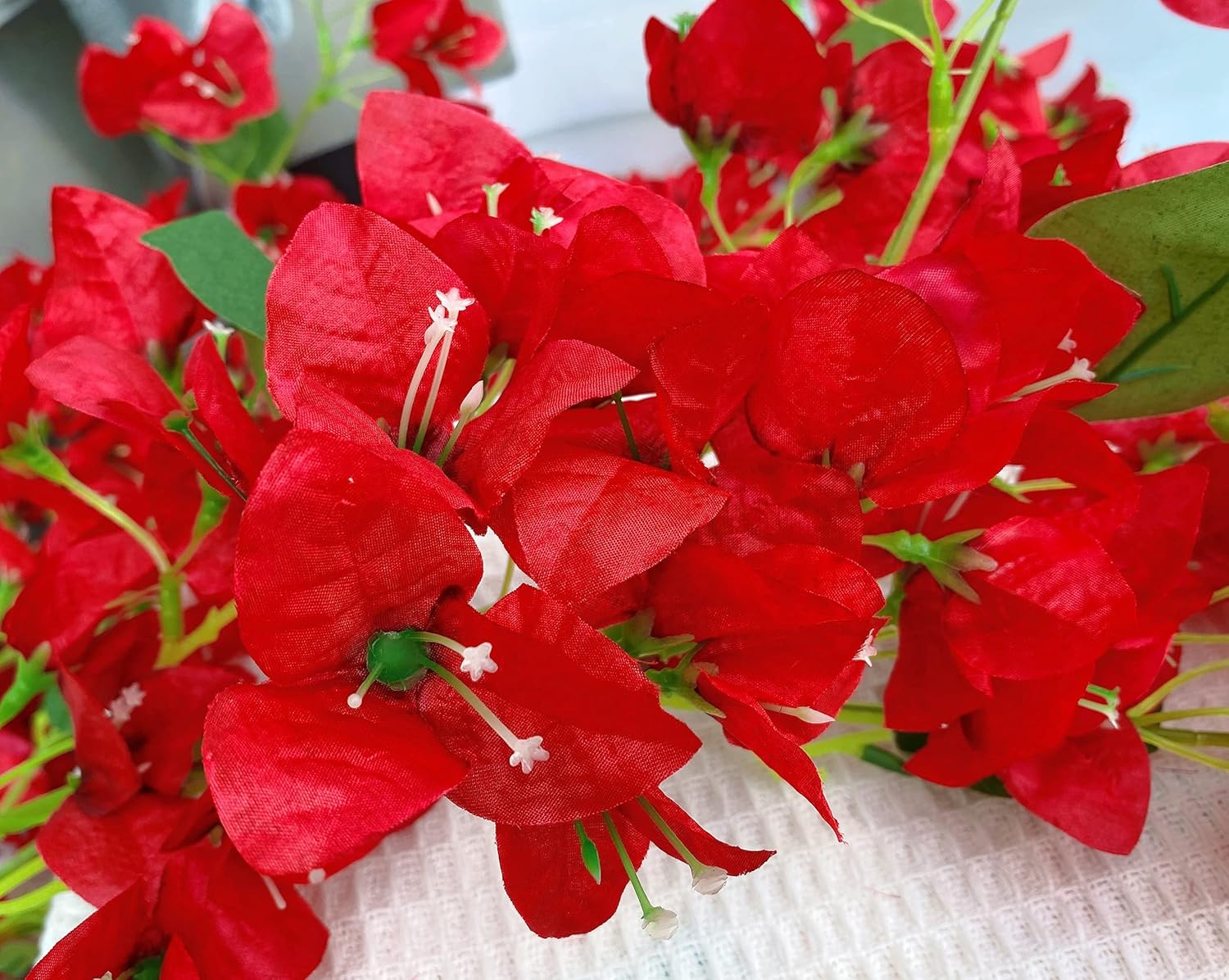 Artificial Flowers Silk Bougainvillea Branches Faux Artificial Bougainvillea Floral Stems Long Plant Branches 45" for Wedding Centerpieces, Table Runner, Home Decoration (White - Pack of 4pcs)