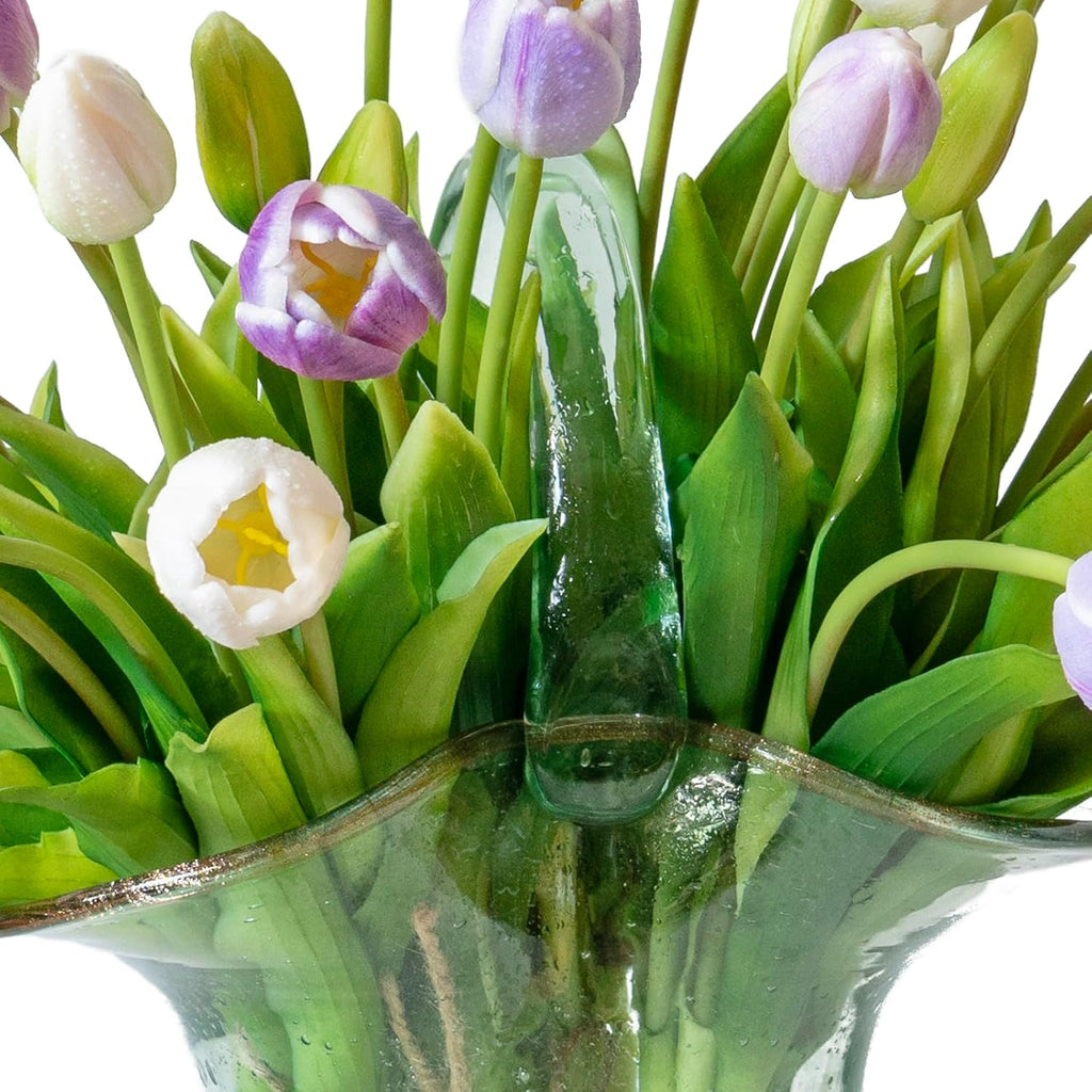 DUYONE 15pcs Artificial Tulips Flowers, Real Touch Latex Bouquet, Fake Tulips for Office Wedding Party Home Kitchen Garden Decoration(White,15pcs)