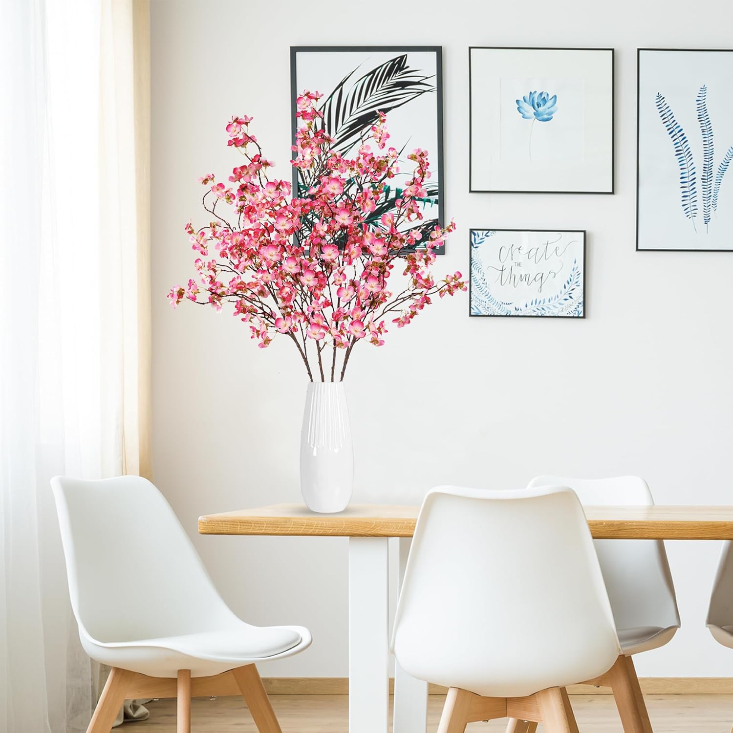 Sggvecsy Artificial Cherry Blossom Flowers 4 Pcs Faux Cherry Blossom Stems Faux Silk Cherry Blossom Branches 41’’ Fake Flowers Long Stems for Vase Arrangements Home Wedding Table Decor (Pink)