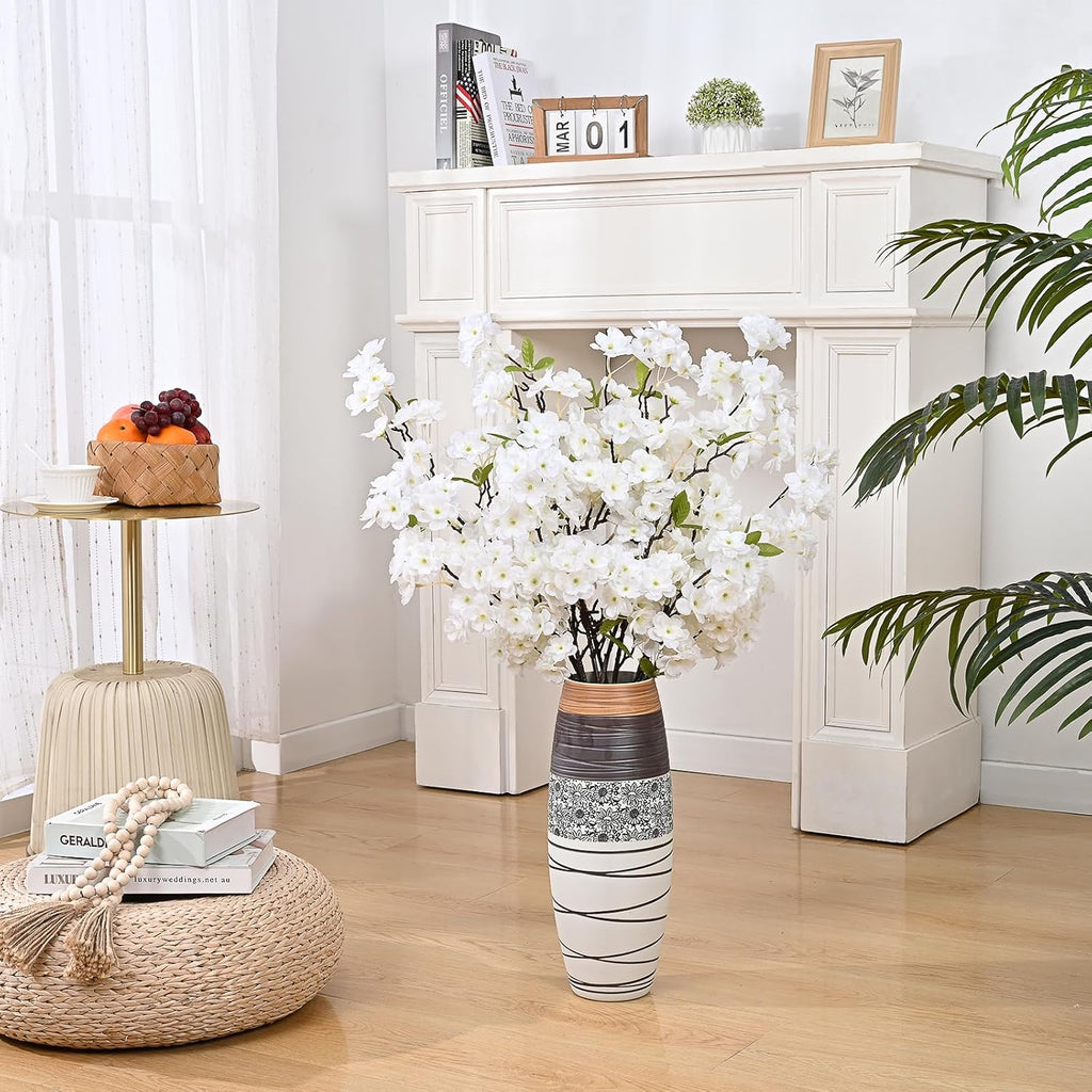 Sunm Boutique White Cherry Blossom Flowers, Artificial Cherry Blossom Decor Faux Cherry Blossom Branches Vase Arrangements for Wedding Home Party Kitchen Decor, Set of 3