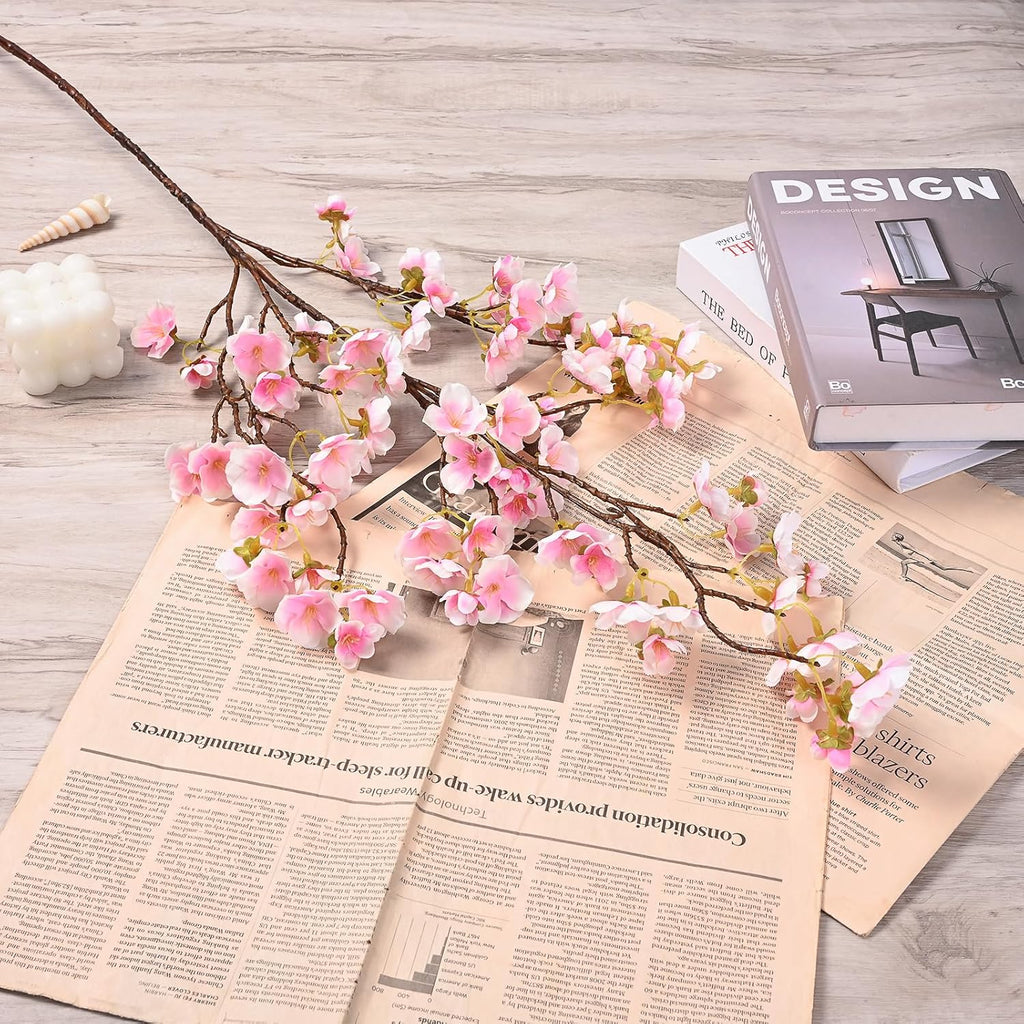 Sunm Boutique White Cherry Blossom Flowers, Artificial Cherry Blossom Decor Faux Cherry Blossom Branches Vase Arrangements for Wedding Home Party Kitchen Decor, Set of 3