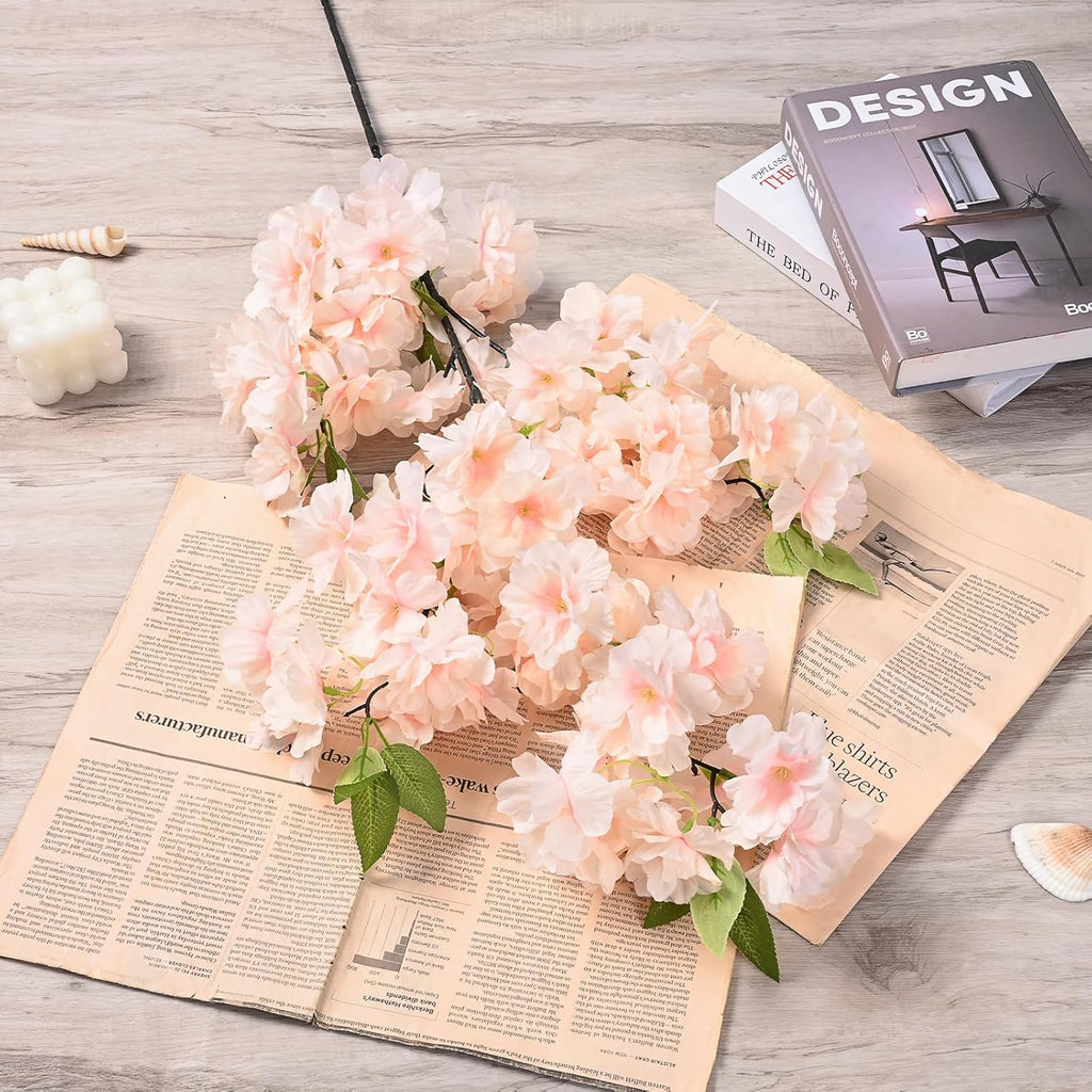 Sunm Boutique White Cherry Blossom Flowers, Artificial Cherry Blossom Decor Faux Cherry Blossom Branches Vase Arrangements for Wedding Home Party Kitchen Decor, Set of 3