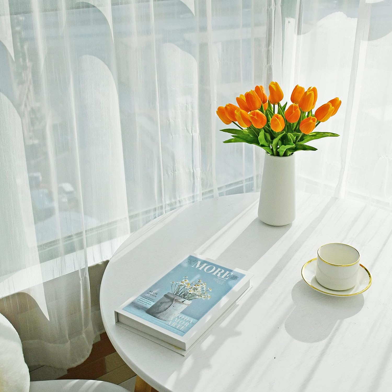 Mandy's 20pcs Pure White Flowers Artificial Tulip Silk Flowers 13.5" in Bulk Home Kitchen Wedding Decorations