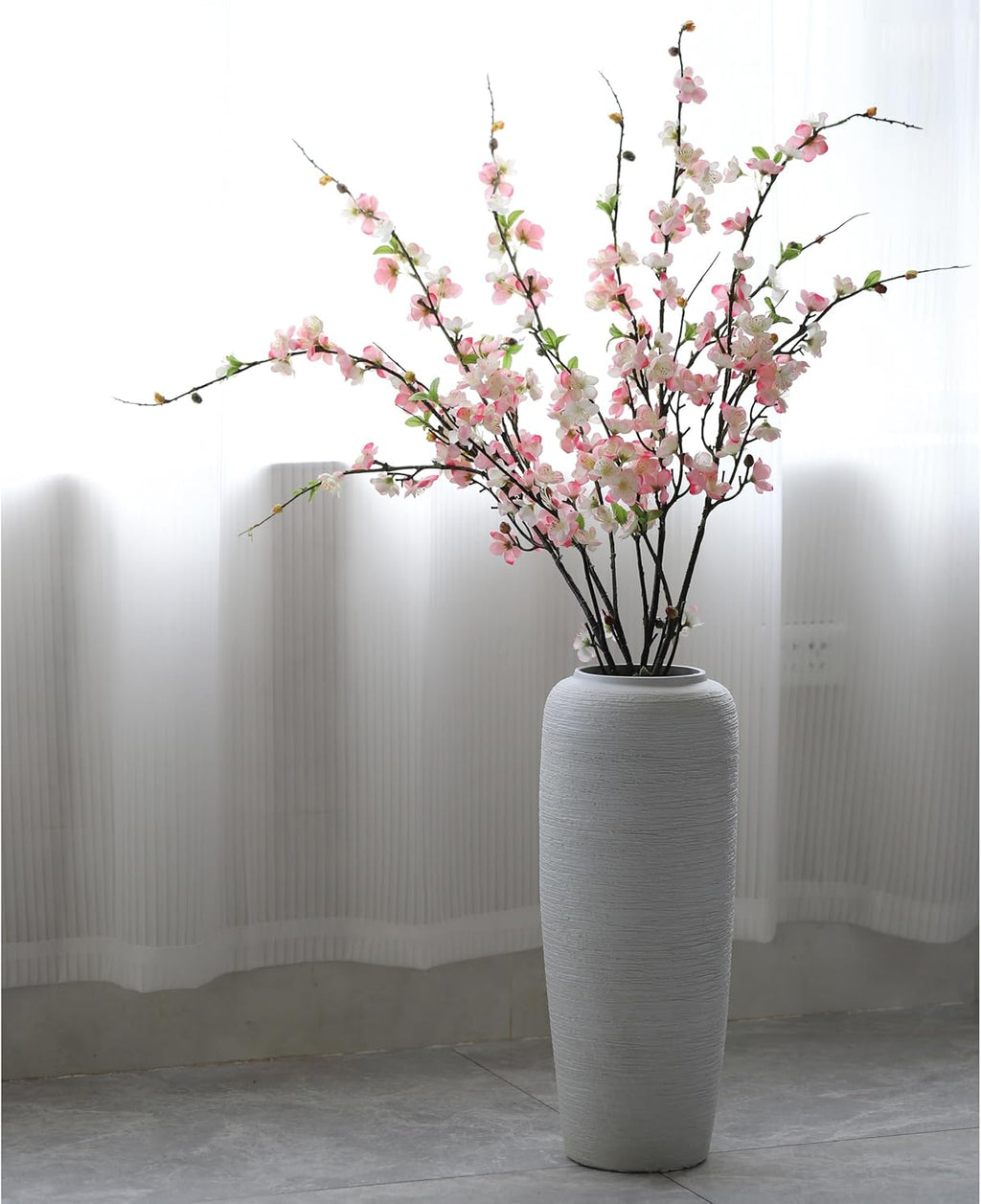 florisso Cherry Blossom Branches, Faux Peach Blossom Flowers, Artificial Plum Branches Real Touch Silk for Party Home Decor Wedding Arrangements (4PCS, White, 41")