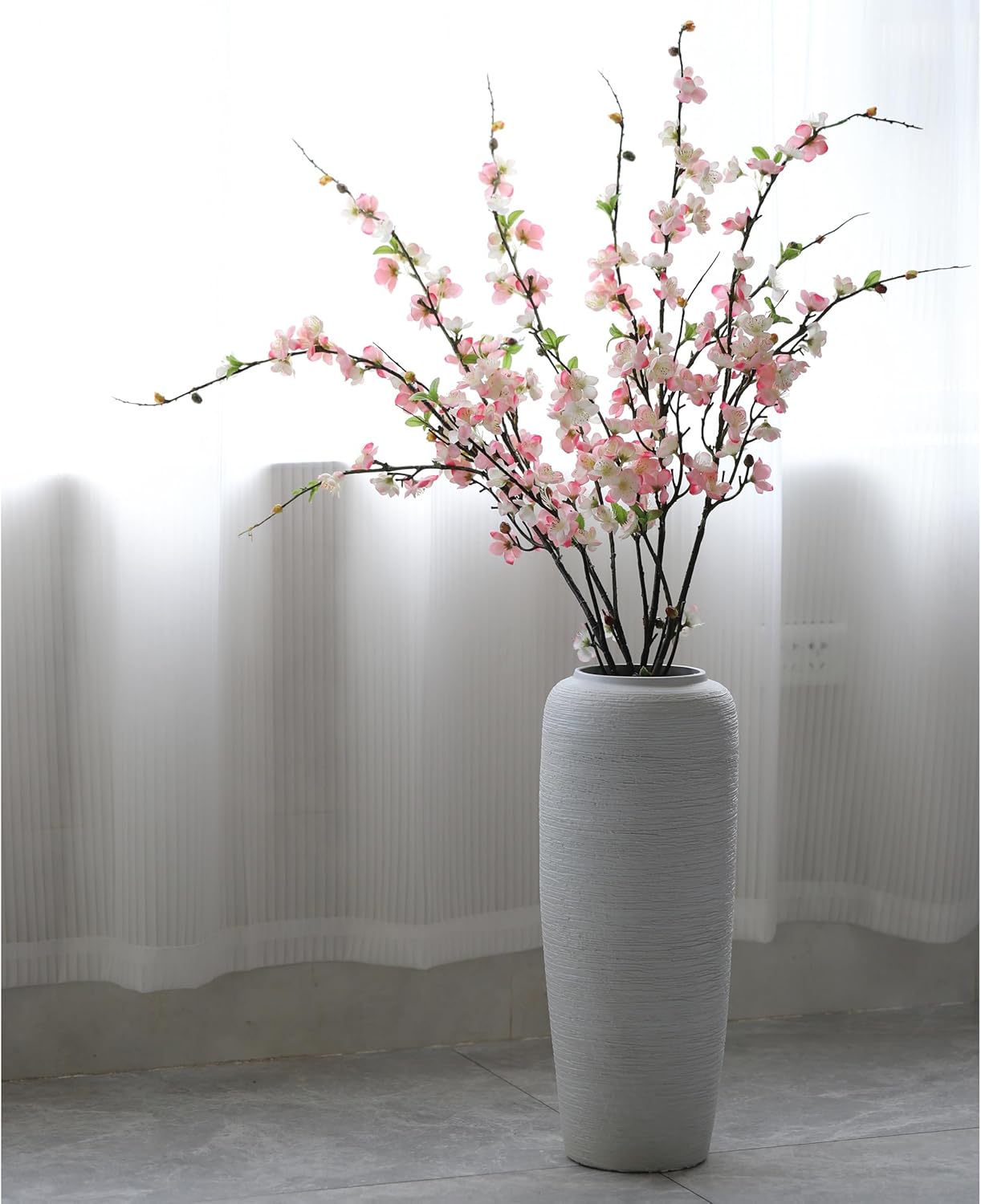 florisso Cherry Blossom Branches, Faux Peach Blossom Flowers, Artificial Plum Branches Real Touch Silk for Party Home Decor Wedding Arrangements (4PCS, White, 41")