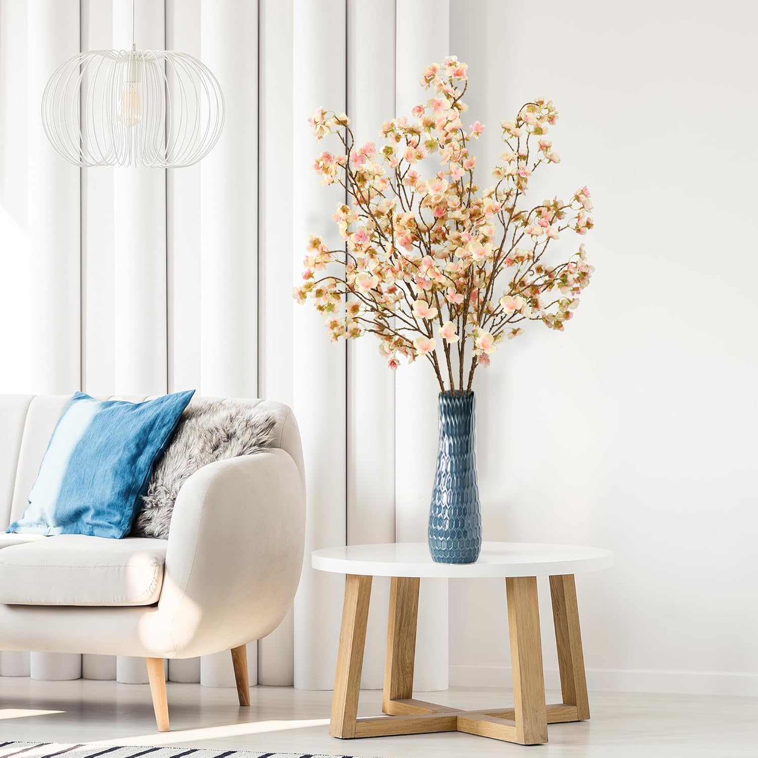 Sggvecsy Artificial Cherry Blossom Flowers 4 Pcs Faux Cherry Blossom Stems Faux Silk Cherry Blossom Branches 41’’ Fake Flowers Long Stems for Vase Arrangements Home Wedding Table Decor (Pink)