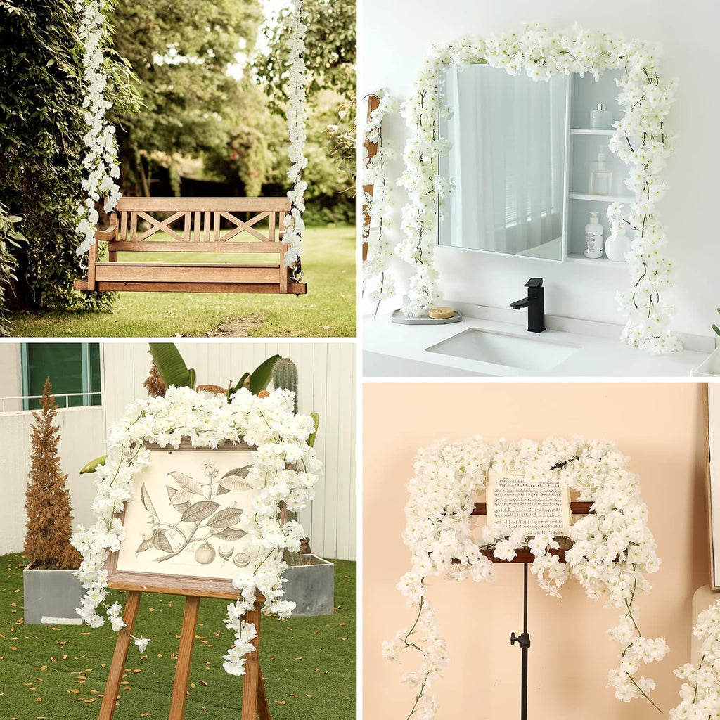 Sunm Boutique 4pcs Artificial Cherry Blossom Garland Hanging Vine Silk Garland Wedding Party Decor
