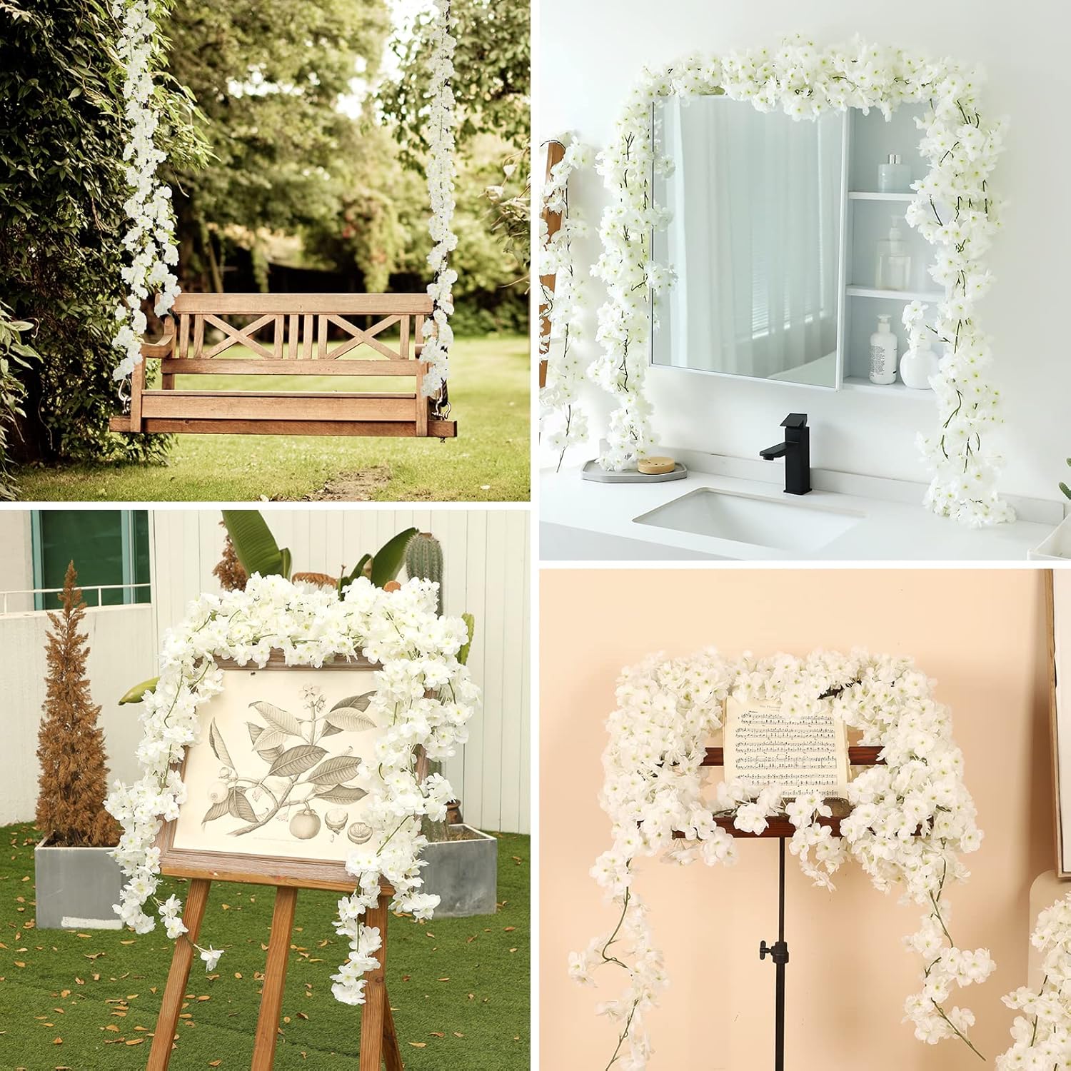 Sunm Boutique 4pcs Artificial Cherry Blossom Garland Hanging Vine Silk Garland Wedding Party Decor