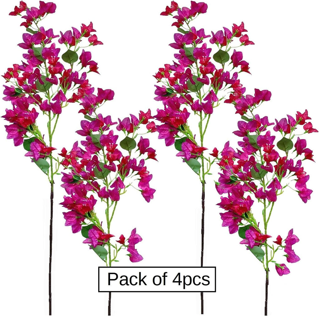 Artificial Flowers Silk Bougainvillea Branches Faux Artificial Bougainvillea Floral Stems Long Plant Branches 45" for Wedding Centerpieces, Table Runner, Home Decoration (White - Pack of 4pcs)