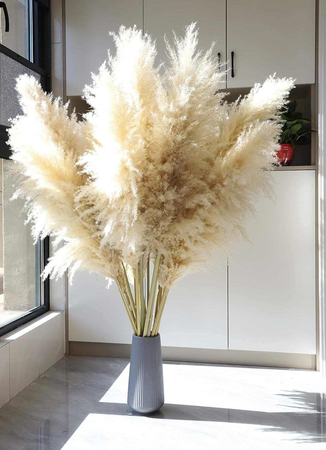 NaturalNH Large Pampas Grass - 3 Stems White Natural Dried Artificial Pampas Grass, 120 cm Fluffy Reed Bouquet, Suitable for Wedding and Boho Home Decor