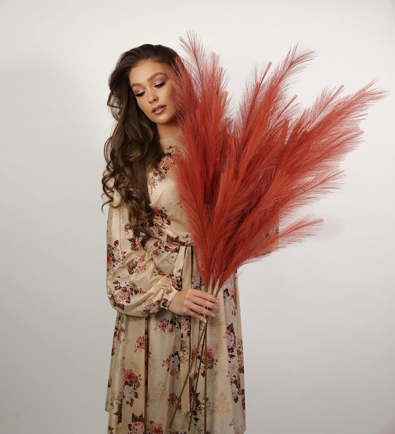 VOULUX Extra Large Tall Blue Fake Faux Artificial Pampas Grass Large Fluffy x3 115cm Stems x18 Decorative Artificial Flora Feathers For Floor Vases Tall Blue Plant Flowers Long Pampas Grass