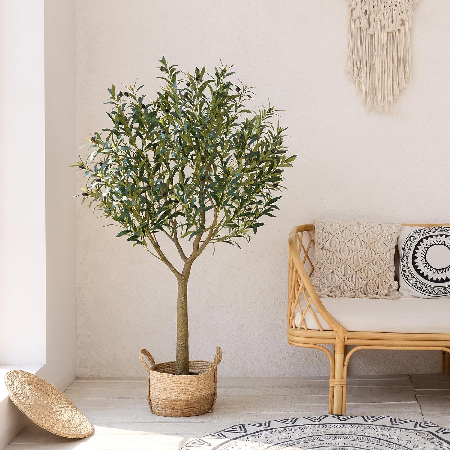VeriNatural Artificial Olive Tree 6.5FT - Large Fake Olive Trees Indoor with 1676 Lush Leaves,UV Resistant & Natural Wood Trunk, Outdoor Potted Faux Plant for Living Room,Office,Home Decor,VN157