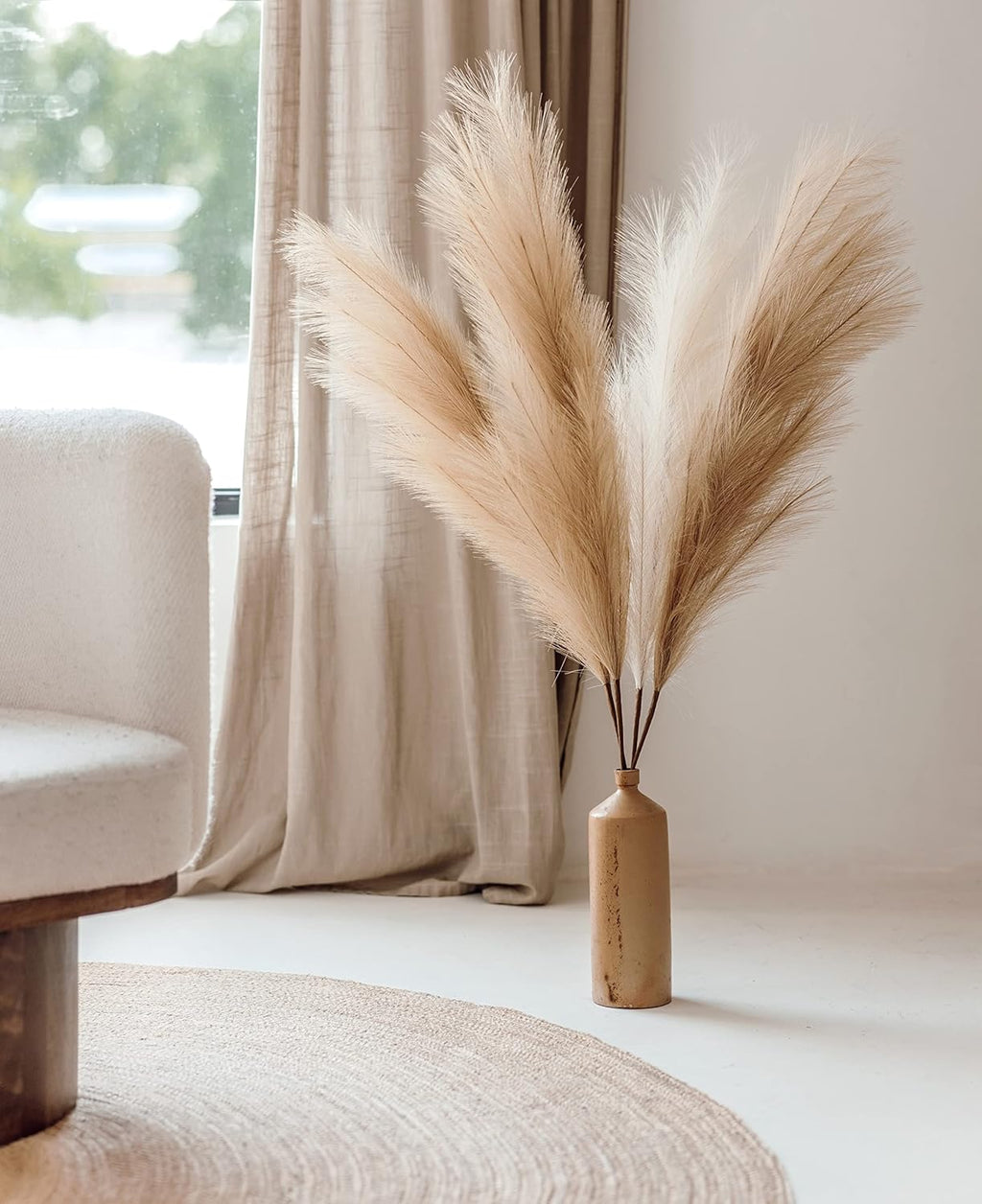 chousse 4 Pcs Pampas Grass Set - 43 Inches Tall (Coffee & Cream)
