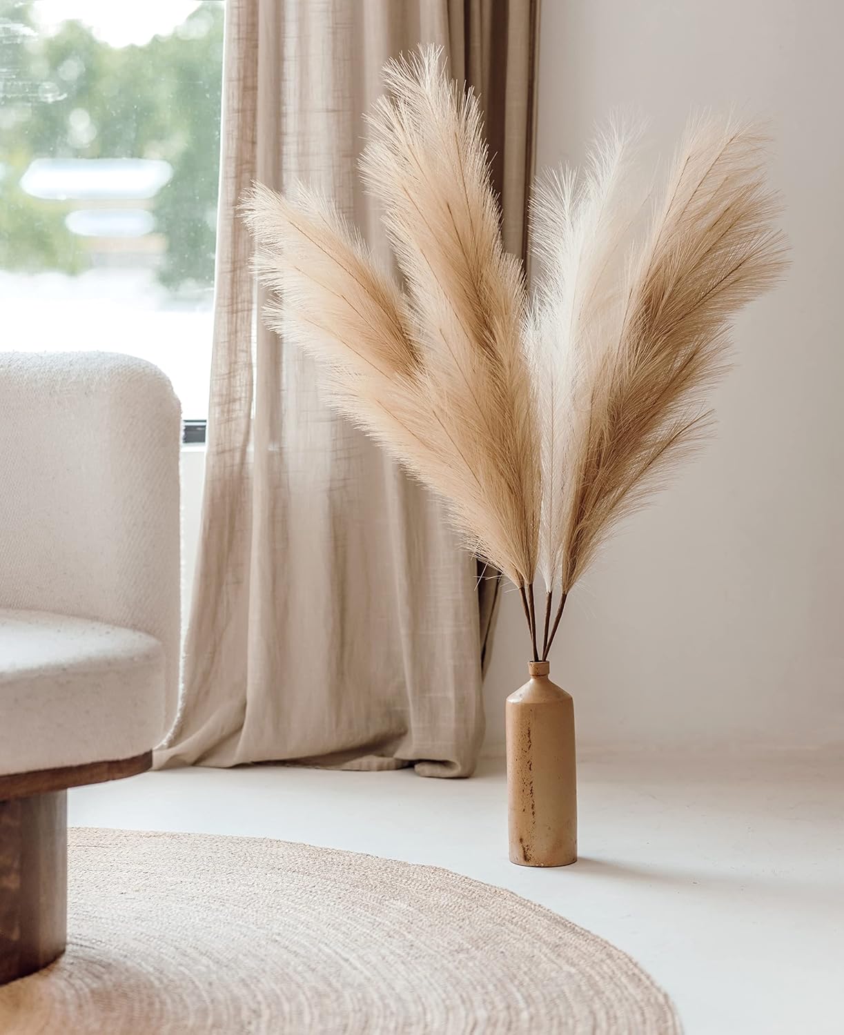 chousse 4 Pcs Pampas Grass Set - 43 Inches Tall (Coffee & Cream)