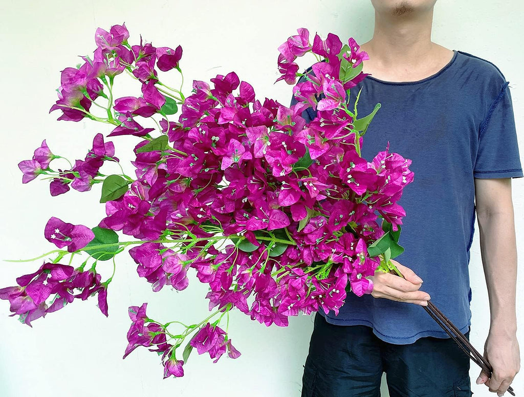 Artificial Flowers Silk Bougainvillea Branches Faux Artificial Bougainvillea Floral Stems Long Plant Branches 45" for Wedding Centerpieces, Table Runner, Home Decoration (White - Pack of 4pcs)