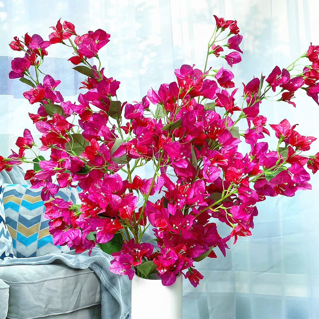 Artificial Flowers Silk Bougainvillea Branches Faux Artificial Bougainvillea Floral Stems Long Plant Branches 45" for Wedding Centerpieces, Table Runner, Home Decoration (White - Pack of 4pcs)