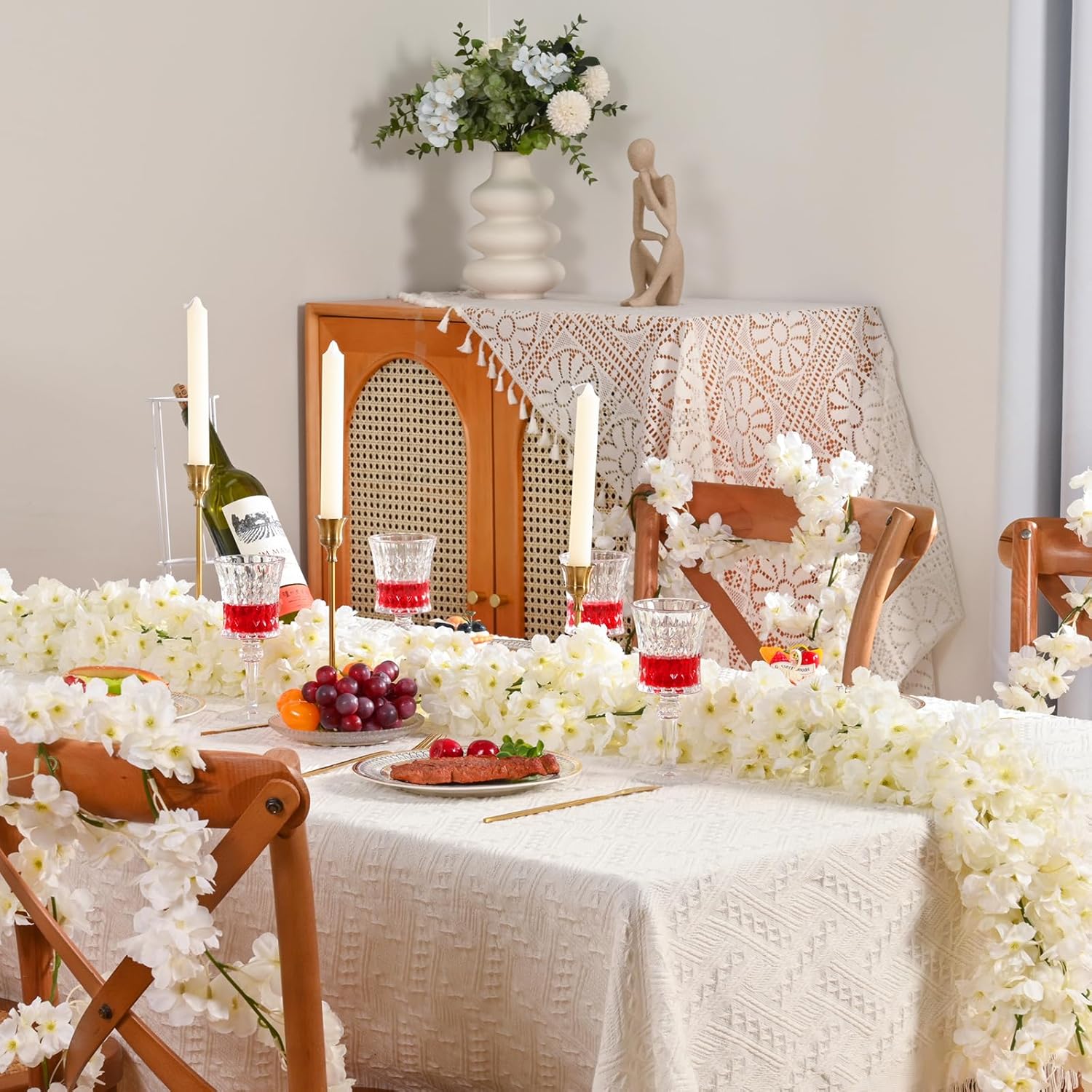 Sunm Boutique 4pcs Artificial Cherry Blossom Garland Hanging Vine Silk Garland Wedding Party Decor