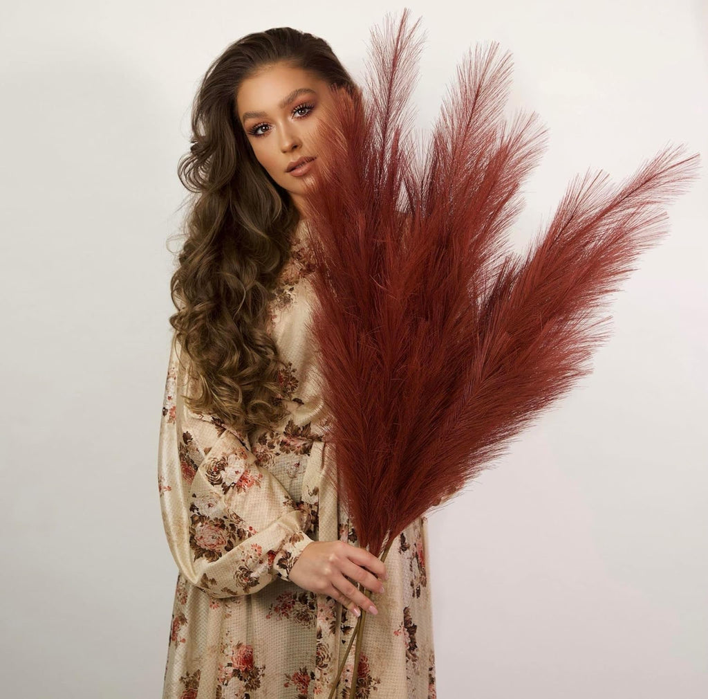 VOULUX Extra Large Tall Blue Fake Faux Artificial Pampas Grass Large Fluffy x3 115cm Stems x18 Decorative Artificial Flora Feathers For Floor Vases Tall Blue Plant Flowers Long Pampas Grass