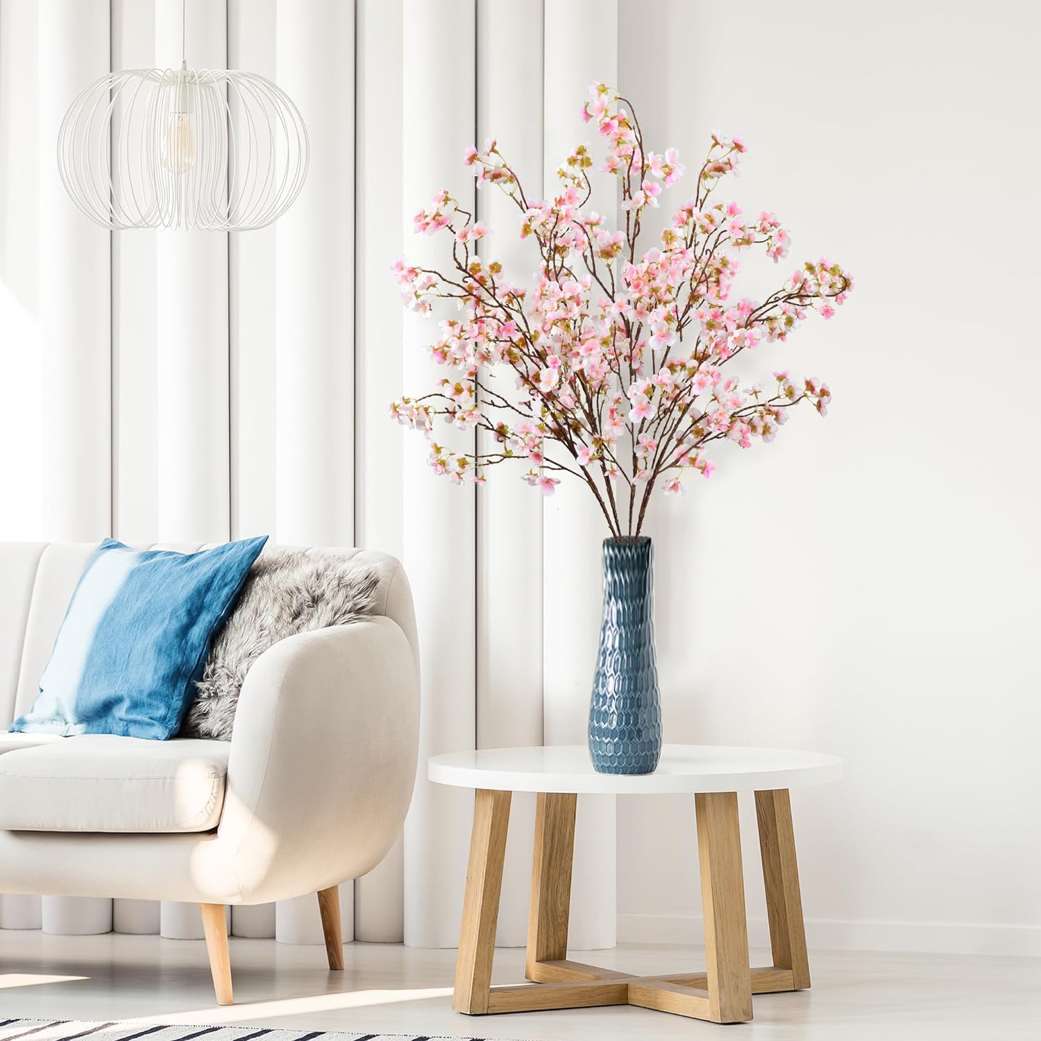 Sggvecsy Artificial Cherry Blossom Flowers 4 Pcs Faux Cherry Blossom Stems Faux Silk Cherry Blossom Branches 41’’ Fake Flowers Long Stems for Vase Arrangements Home Wedding Table Decor (Pink)