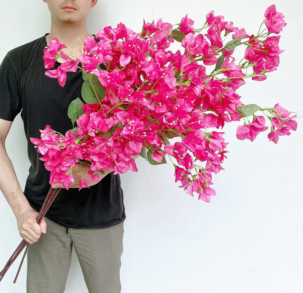 Artificial Flowers Silk Bougainvillea Branches Faux Artificial Bougainvillea Floral Stems Long Plant Branches 45" for Wedding Centerpieces, Table Runner, Home Decoration (White - Pack of 4pcs)