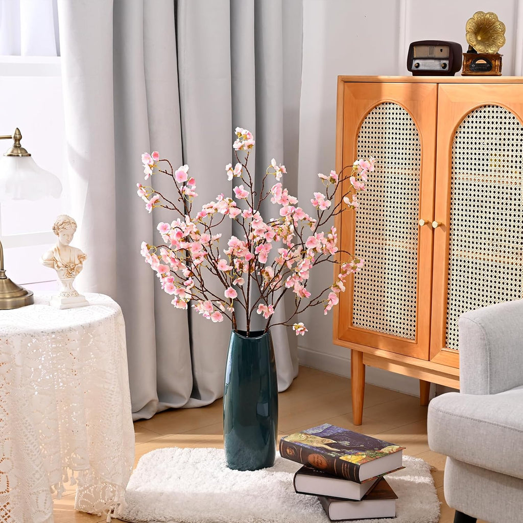 Sunm Boutique White Cherry Blossom Flowers, Artificial Cherry Blossom Decor Faux Cherry Blossom Branches Vase Arrangements for Wedding Home Party Kitchen Decor, Set of 3