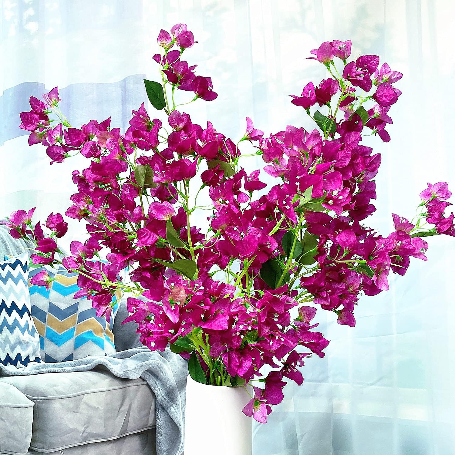 Artificial Flowers Silk Bougainvillea Branches Faux Artificial Bougainvillea Floral Stems Long Plant Branches 45" for Wedding Centerpieces, Table Runner, Home Decoration (White - Pack of 4pcs)