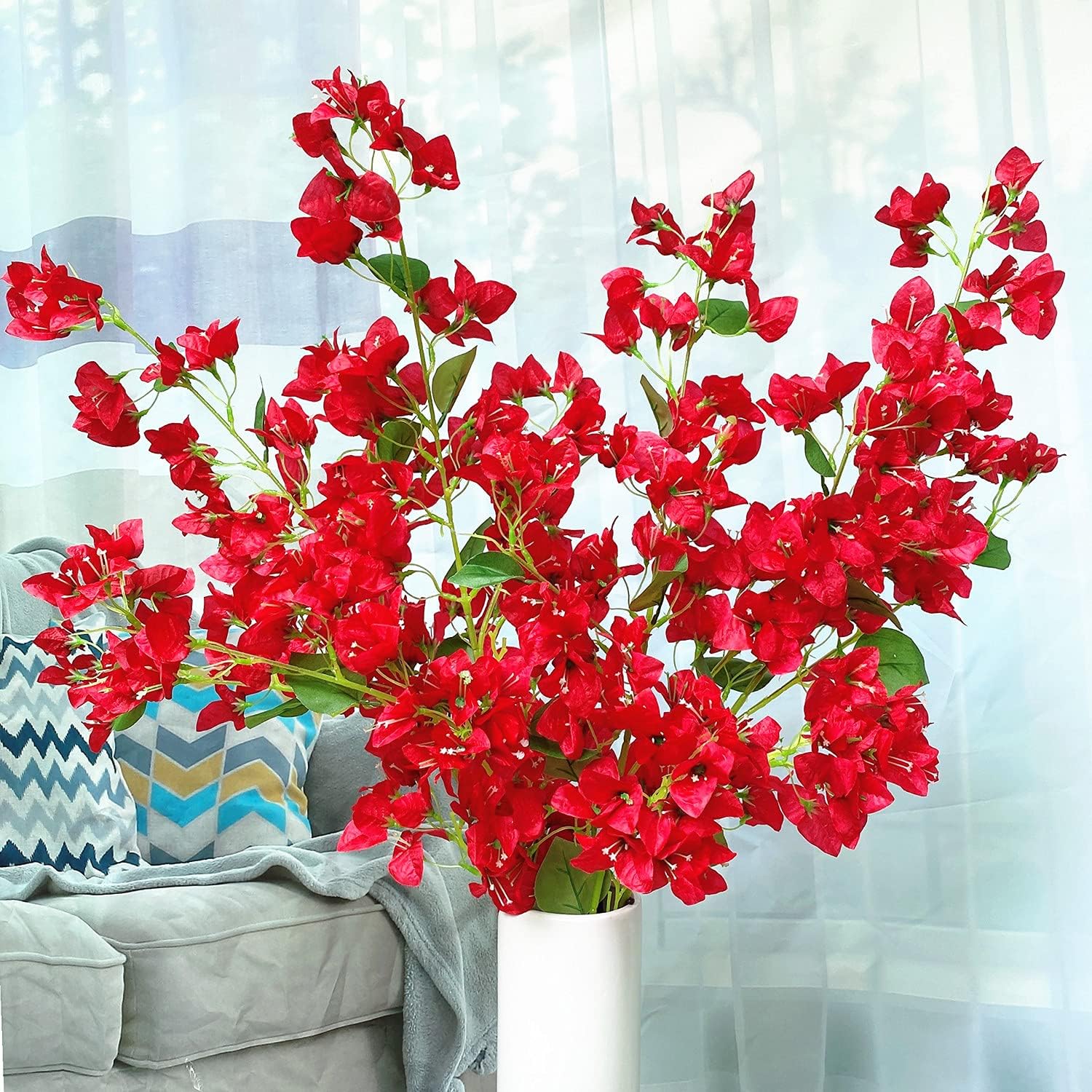 Artificial Flowers Silk Bougainvillea Branches Faux Artificial Bougainvillea Floral Stems Long Plant Branches 45" for Wedding Centerpieces, Table Runner, Home Decoration (White - Pack of 4pcs)