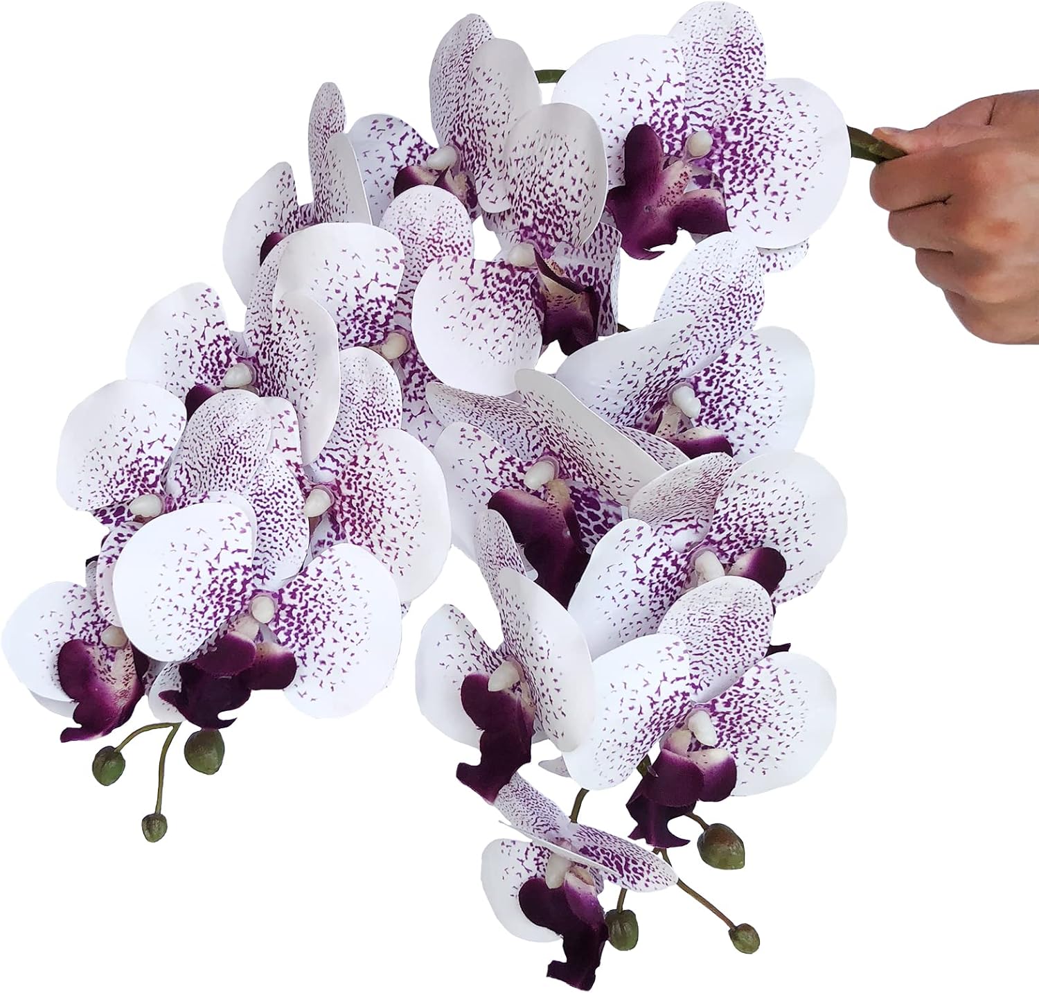 FagusHome 32" Artificial Phalaenopsis Flowers 6 Pcs with 4 Bundles Leaves Artificial Orchid Flowers Stem Plants for Home Décor (6Pcs)