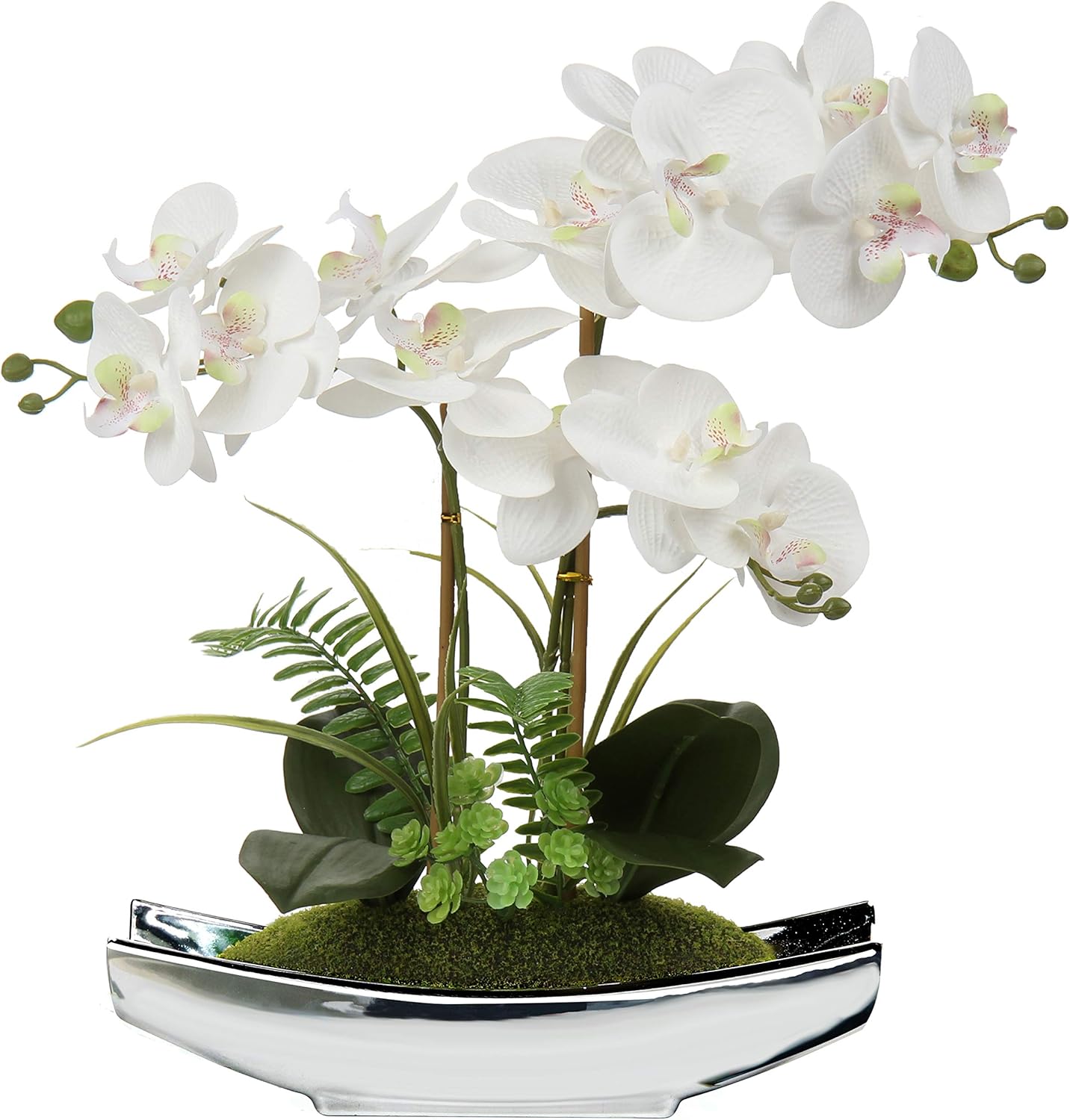 Briful Artificial Orchid, Faux Phalaenopsis Orchid Silk Flower Arrangement Tall Fake Orchid Flowers Plant Ceramics Pot Arrangements for Home Table Office Party Table Decor (Orchid #05)