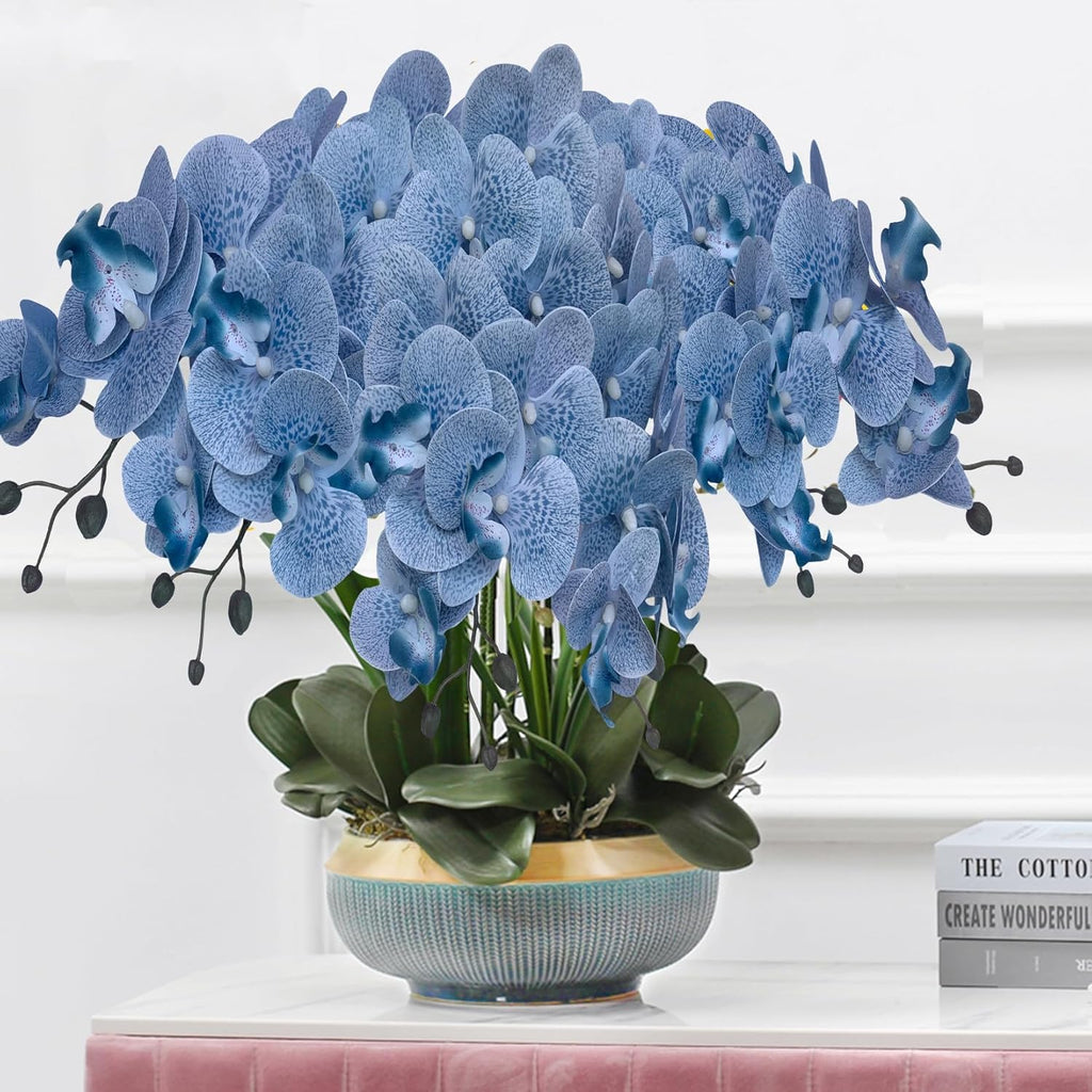 FagusHome 32" Artificial Phalaenopsis Flowers 6 Pcs with 4 Bundles Leaves Artificial Orchid Flowers Stem Plants for Home Décor (6Pcs)