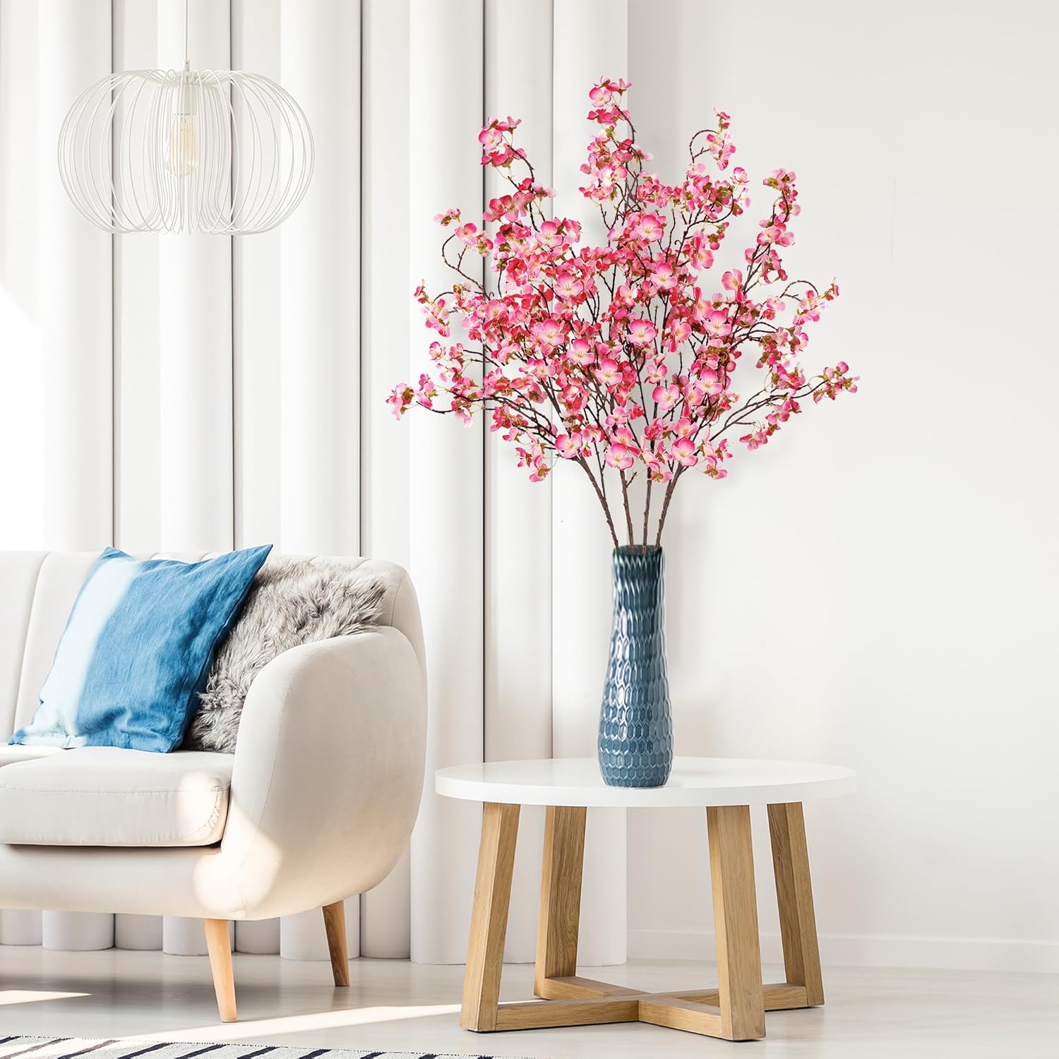 Sggvecsy Artificial Cherry Blossom Flowers 4 Pcs Faux Cherry Blossom Stems Faux Silk Cherry Blossom Branches 41’’ Fake Flowers Long Stems for Vase Arrangements Home Wedding Table Decor (Pink)