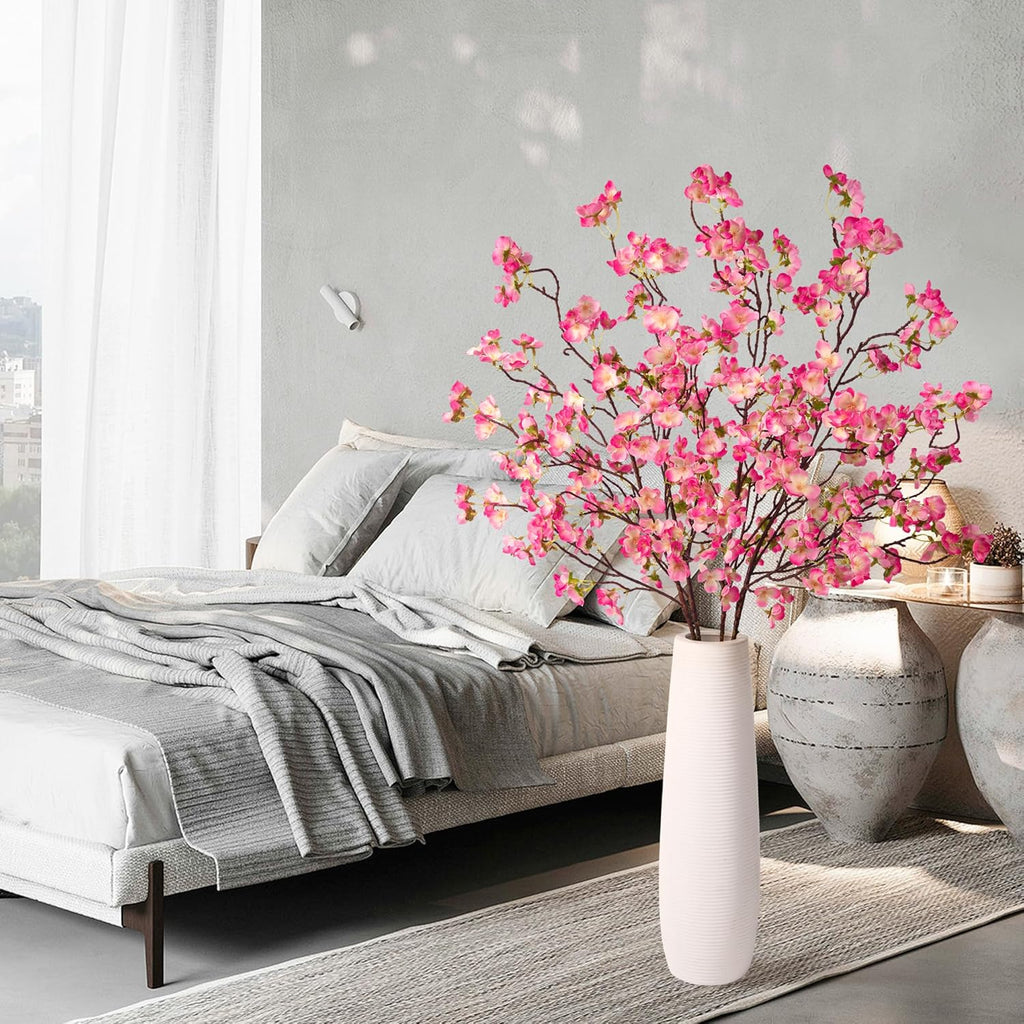 florisso Cherry Blossom Branches, Faux Peach Blossom Flowers, Artificial Plum Branches Real Touch Silk for Party Home Decor Wedding Arrangements (4PCS, White, 41")