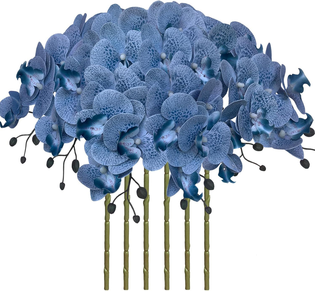 FagusHome 32" Artificial Phalaenopsis Flowers 6 Pcs with 4 Bundles Leaves Artificial Orchid Flowers Stem Plants for Home Décor (6Pcs)