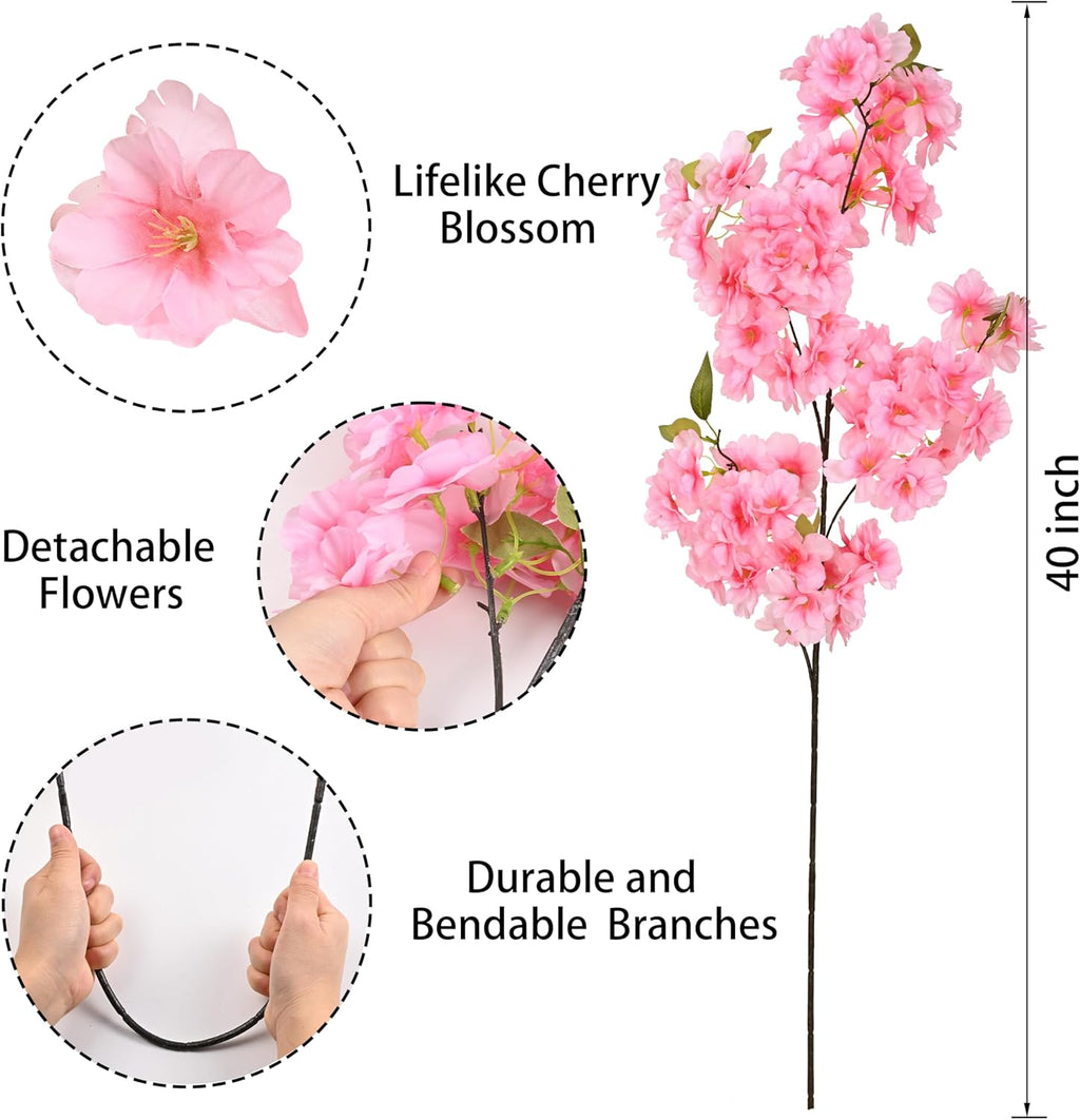 Sunm Boutique White Cherry Blossom Flowers, Artificial Cherry Blossom Decor Faux Cherry Blossom Branches Vase Arrangements for Wedding Home Party Kitchen Decor, Set of 3