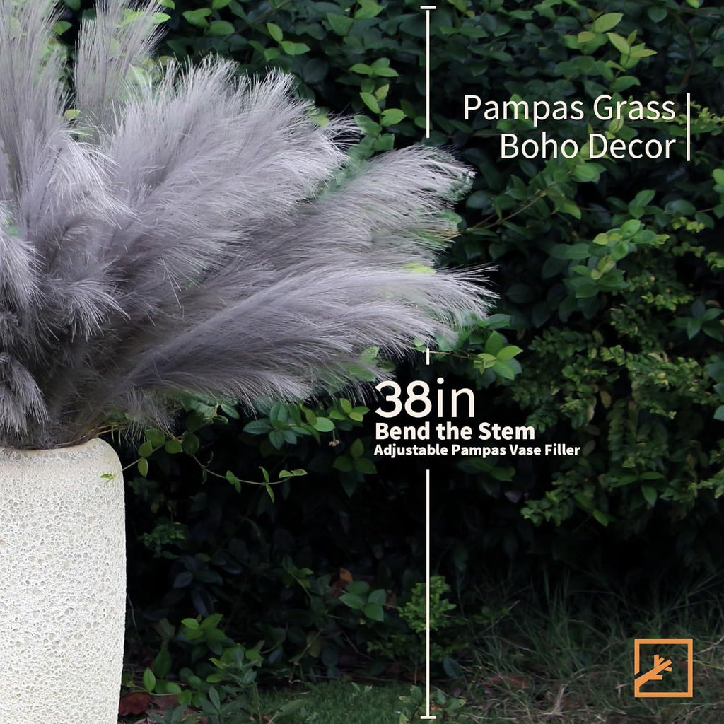 ZIFTY 7-Pcs 38"/3.1FT Black Pampas Grass Large Tall Fluffy Artificial Fake Black Flowers Gothic Decor Bulrush Reed Grass Black Decor for Bedroom Bathroom Wedding (Black)