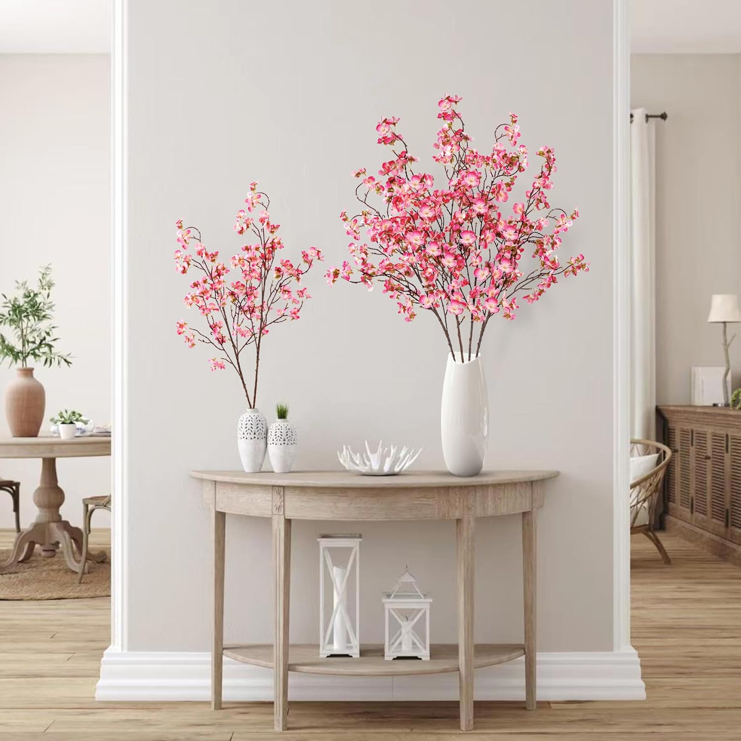 Sggvecsy Artificial Cherry Blossom Flowers 4 Pcs Faux Cherry Blossom Stems Faux Silk Cherry Blossom Branches 41’’ Fake Flowers Long Stems for Vase Arrangements Home Wedding Table Decor (Pink)