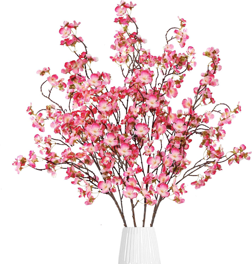 Sggvecsy Artificial Cherry Blossom Flowers 4 Pcs Faux Cherry Blossom Stems Faux Silk Cherry Blossom Branches 41’’ Fake Flowers Long Stems for Vase Arrangements Home Wedding Table Decor (Pink)
