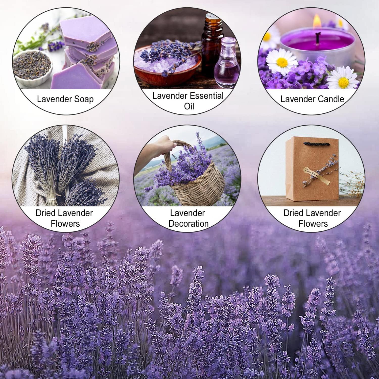 June Fox Dried Lavender Flowers 270-300 Stems 100% Natural Dried Lavender Bunches for Home Decoration, Home Fragrance, Handmade Soap Flower