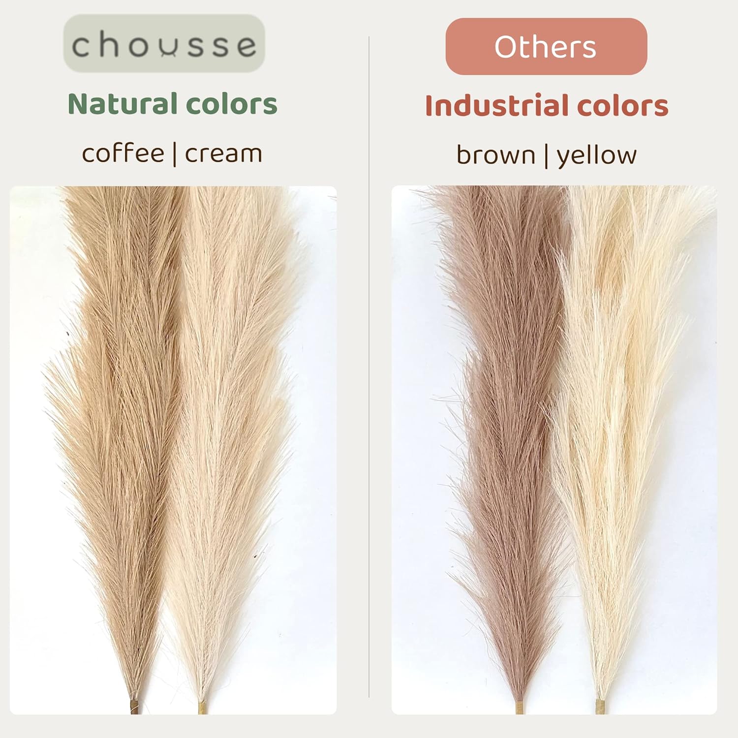 chousse 4 Pcs Pampas Grass Set - 43 Inches Tall (Coffee & Cream)