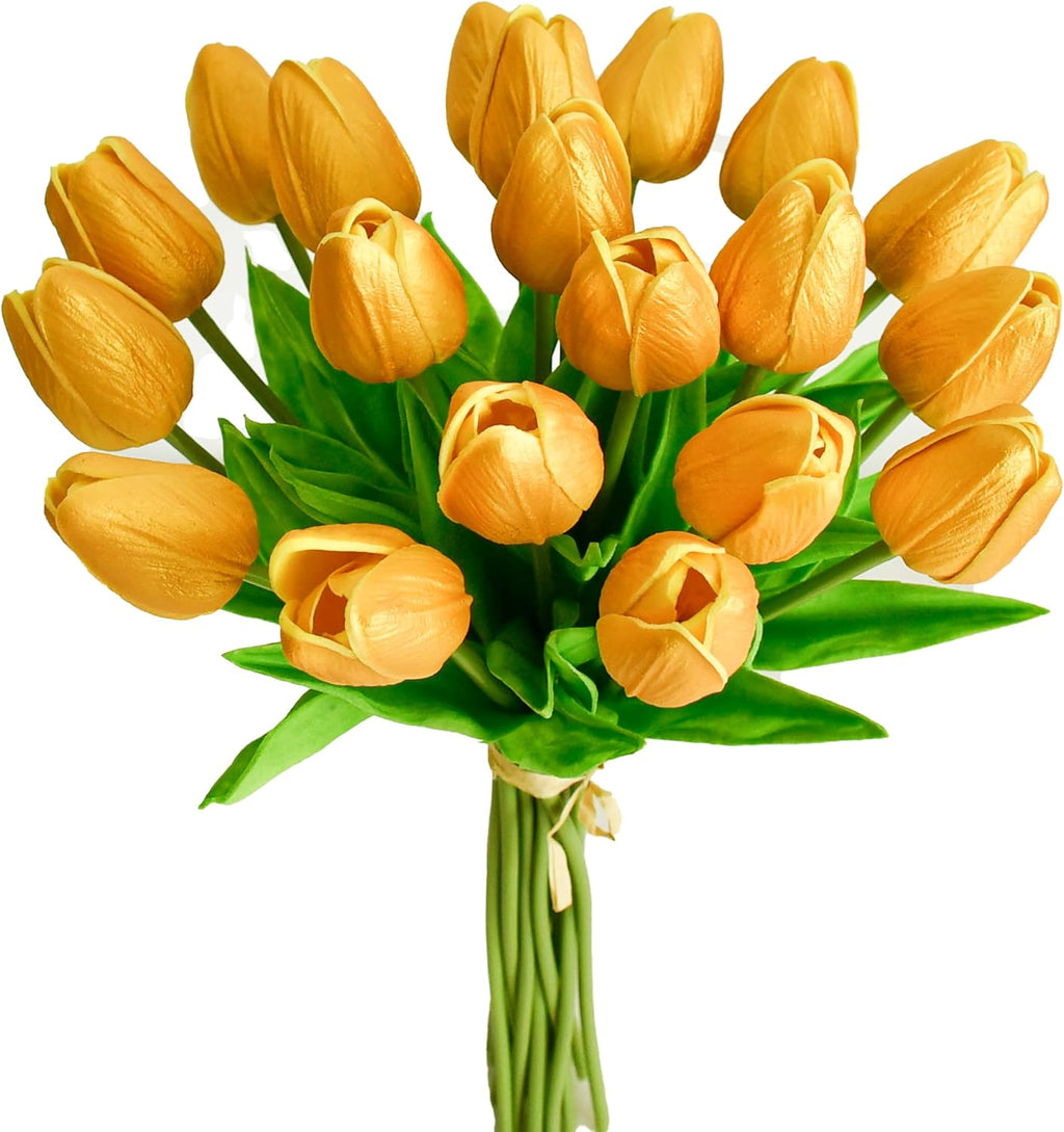 Mandy's 20pcs Pure White Flowers Artificial Tulip Silk Flowers 13.5" in Bulk Home Kitchen Wedding Decorations