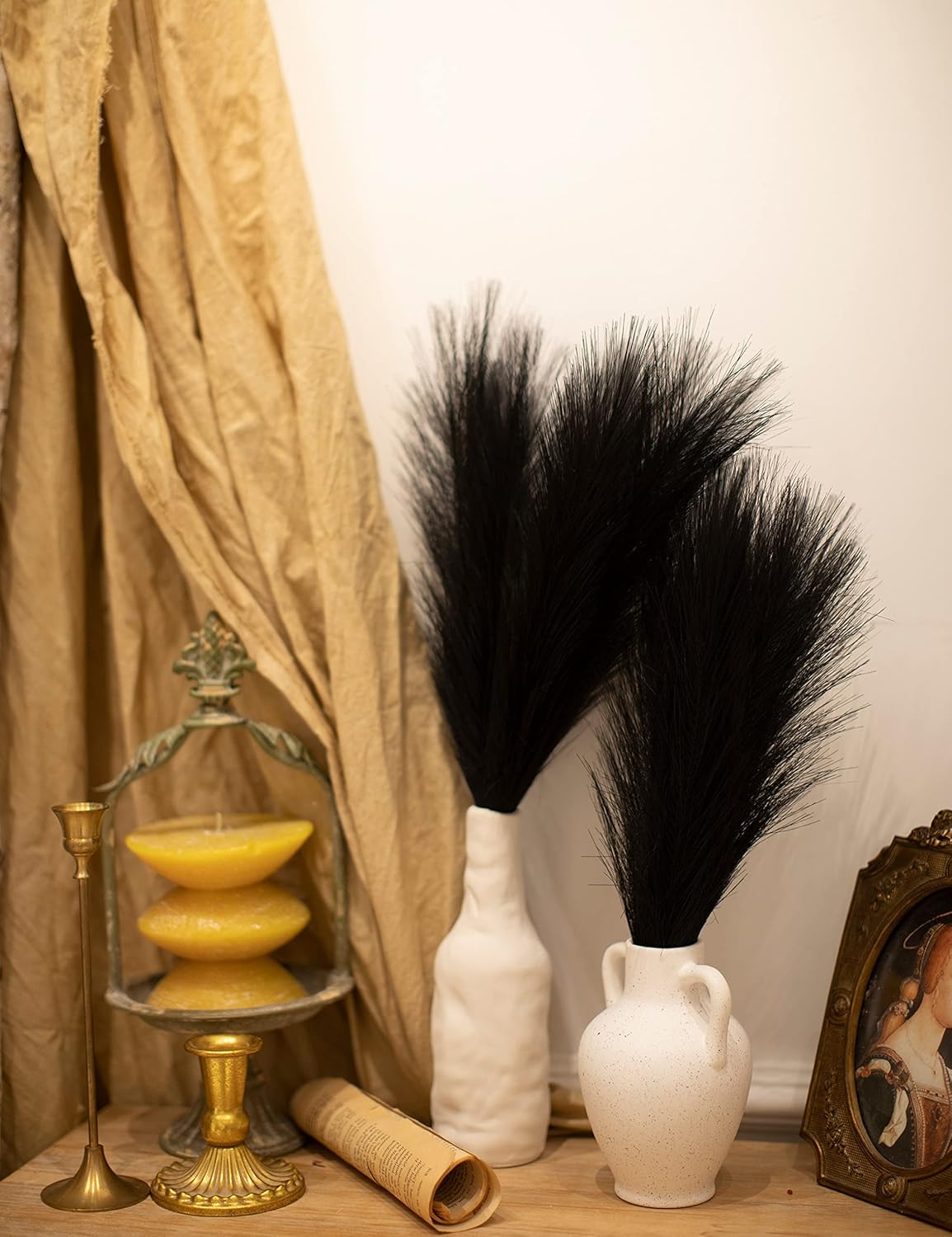 ChagoArt 6 Stems 17" Taupe Faux Pampas Grass - Boho Chic Rustic Artificial Plant