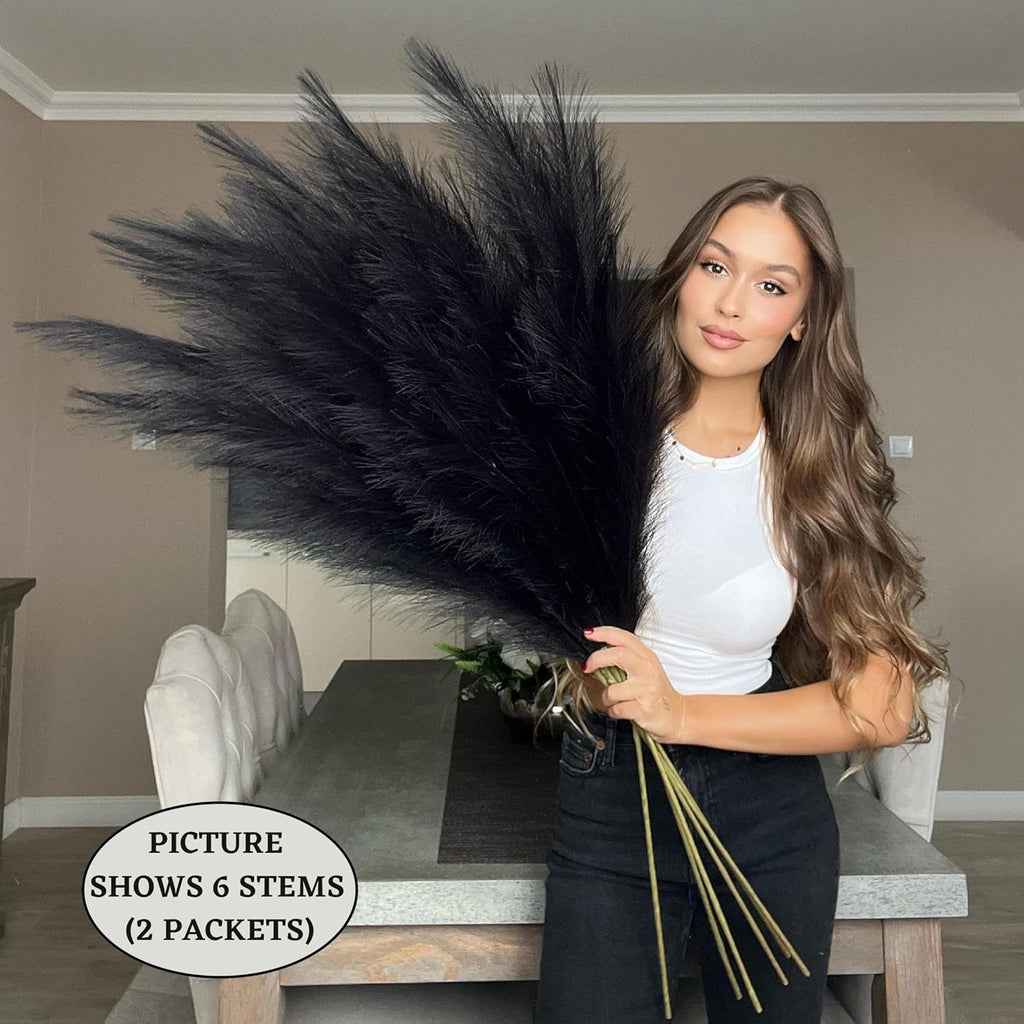 VOULUX Extra Large Tall Blue Fake Faux Artificial Pampas Grass Large Fluffy x3 115cm Stems x18 Decorative Artificial Flora Feathers For Floor Vases Tall Blue Plant Flowers Long Pampas Grass