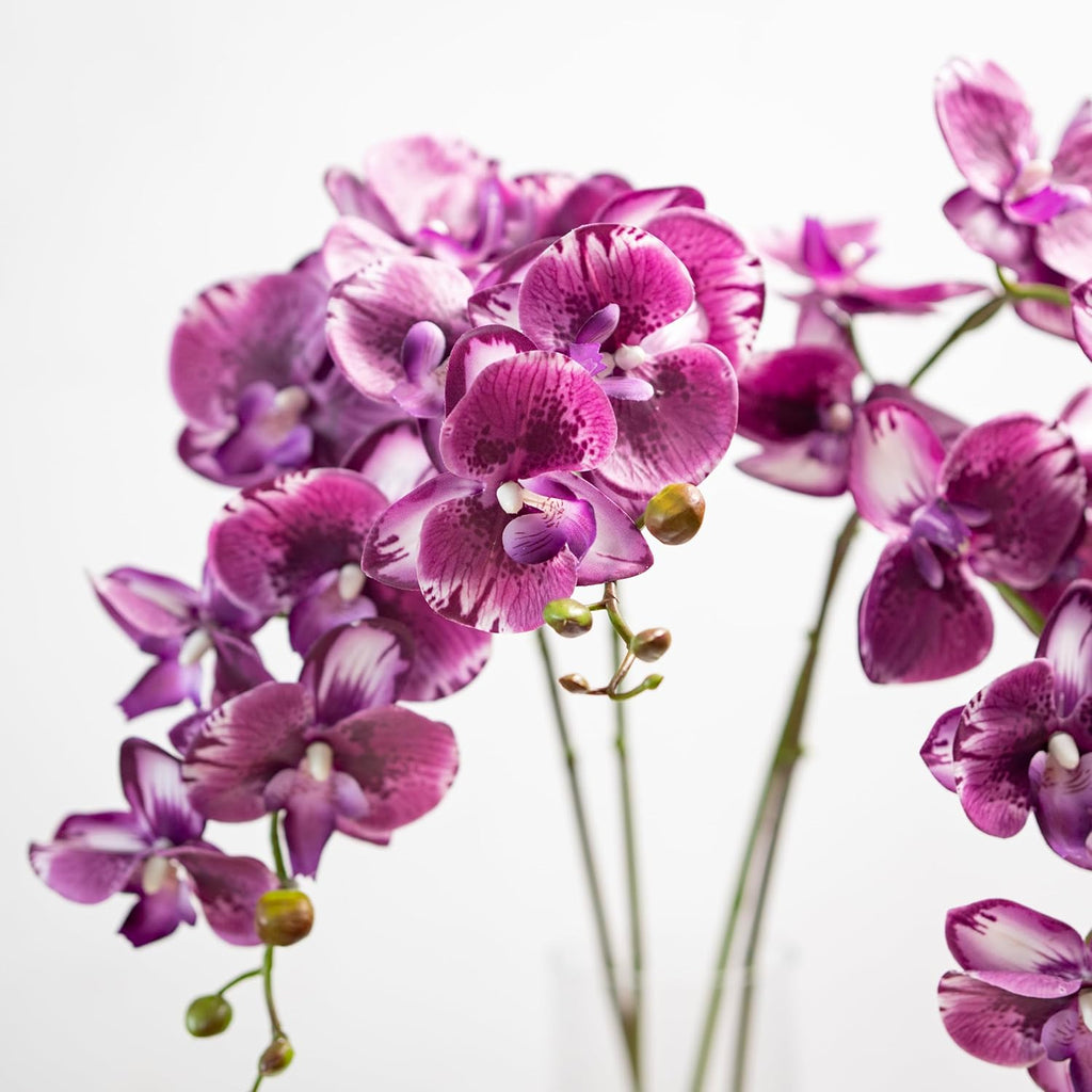 DUYONE 35 Inch Artificial Butterfly Orchid Flowers 4 Pcs with 4 Bundles Leaves Artificial Orchid Flowers Stem Plants for Home Décor (Light Purple 4pcs)