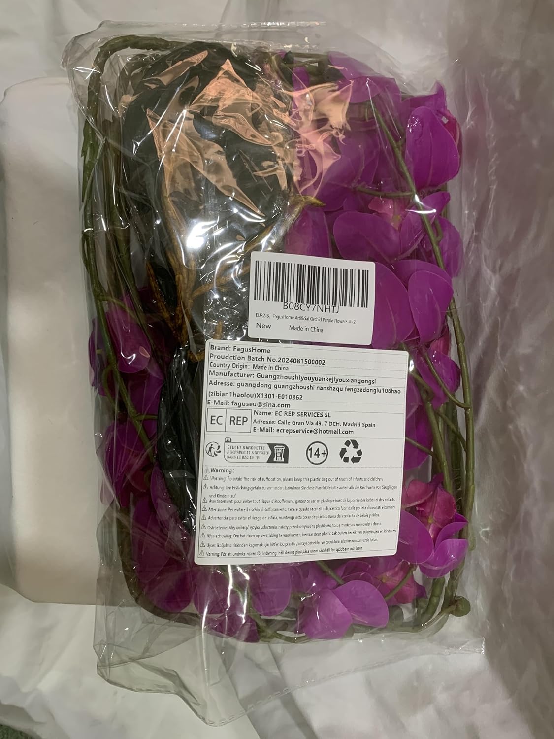 FagusHome 32 Inches Artificial Phalaenopsis Flowers 4 Pcs with 2 bundles Leaves Artificial Orchid Flowers Stem Plants for Home Décor (White)