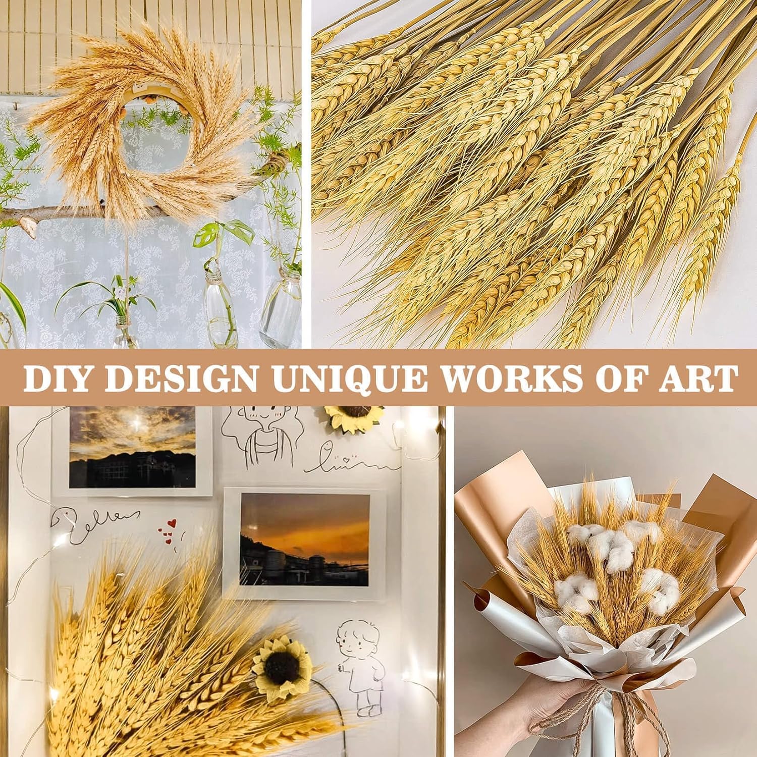 Sukh 12.9 Inches Dried Wheat Stalks - 100 Stems Natural Wheat Grass Decor Wheat Sheaves Bundle for Home Kitchen Party Wedding Office Table Flower Arrangement Art DIY Craft
