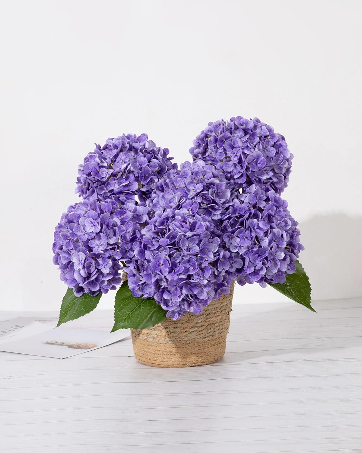 DuHouse 3Pcs Large Hydrangea Artificial Flowers,Latex Real Touch Hydrangeas Lifelike Hydrangea Flower for Home Wedding Bouquets Centerpieces Party Living Room Decoration(Blue)
