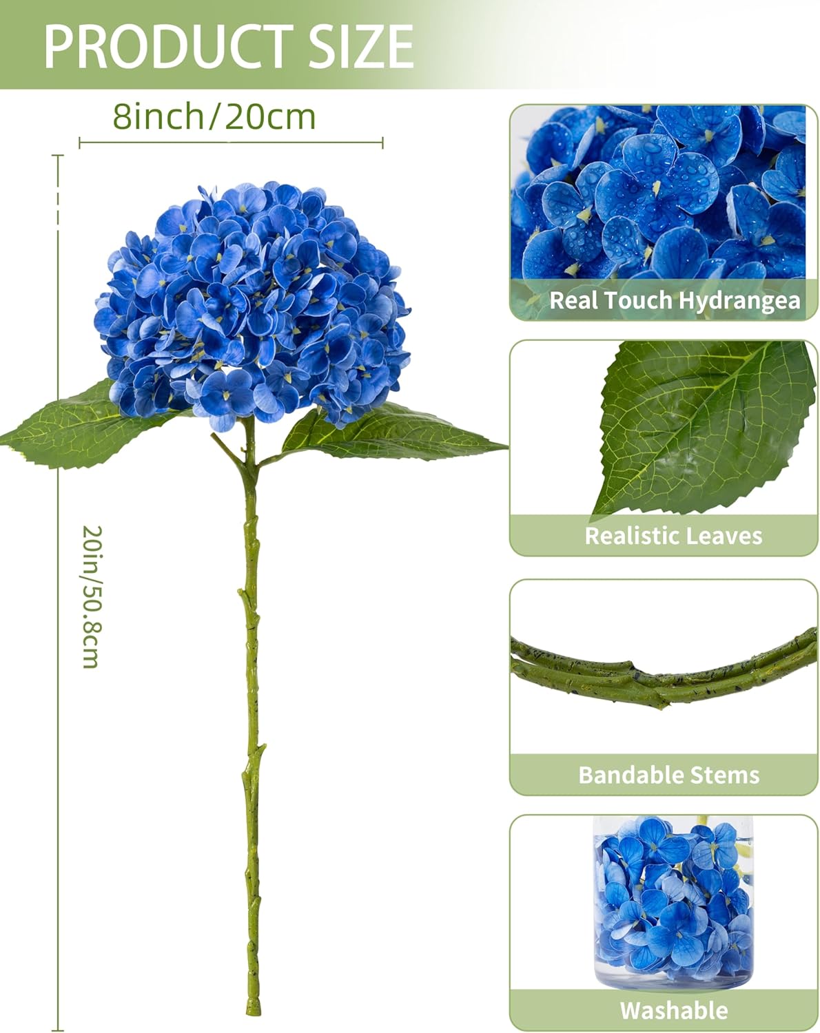 DuHouse 3Pcs Large Hydrangea Artificial Flowers,Latex Real Touch Hydrangeas Lifelike Hydrangea Flower for Home Wedding Bouquets Centerpieces Party Living Room Decoration(Blue)