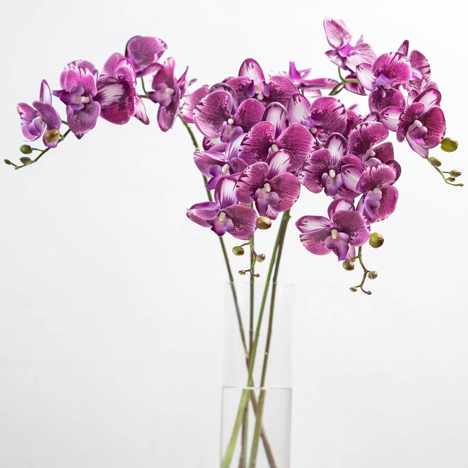 DUYONE 35 Inch Artificial Butterfly Orchid Flowers 4 Pcs with 4 Bundles Leaves Artificial Orchid Flowers Stem Plants for Home Décor (Light Purple 4pcs)