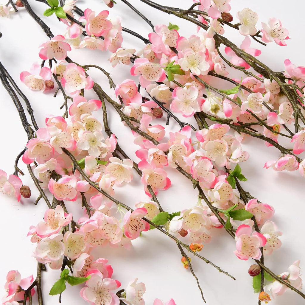 florisso Cherry Blossom Branches, Faux Peach Blossom Flowers, Artificial Plum Branches Real Touch Silk for Party Home Decor Wedding Arrangements (4PCS, White, 41")