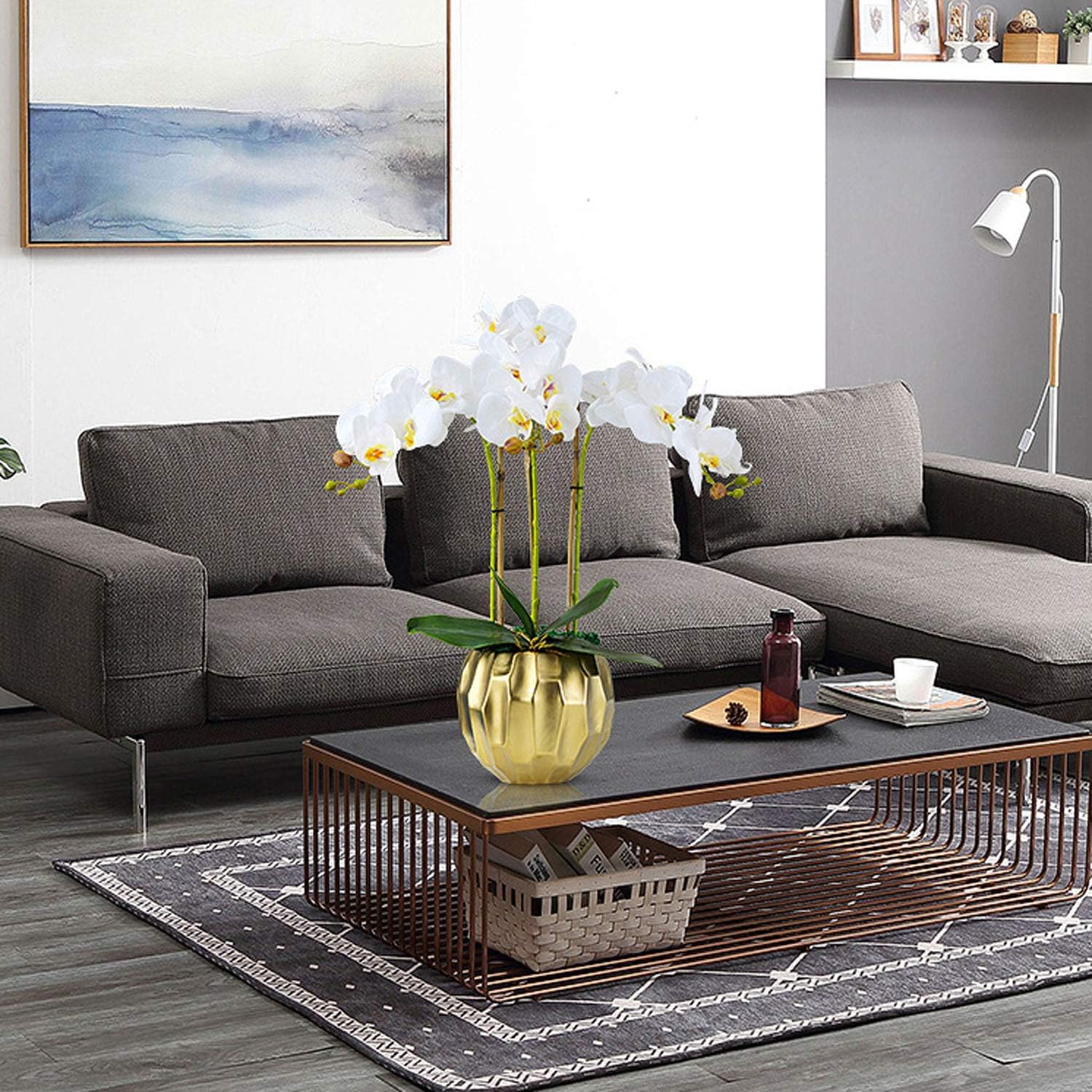 FagusHome 32 Inches Artificial Phalaenopsis Flowers 4 Pcs with 2 bundles Leaves Artificial Orchid Flowers Stem Plants for Home Décor (White)